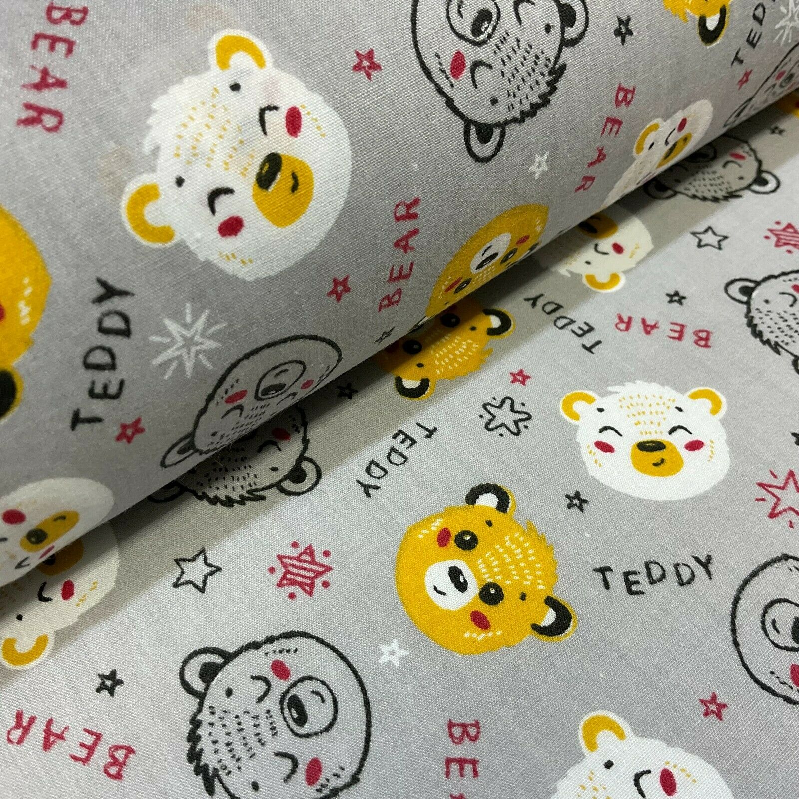 Teddy Bear face Novelty children's Poly cotton printed lightweight fabric M1621