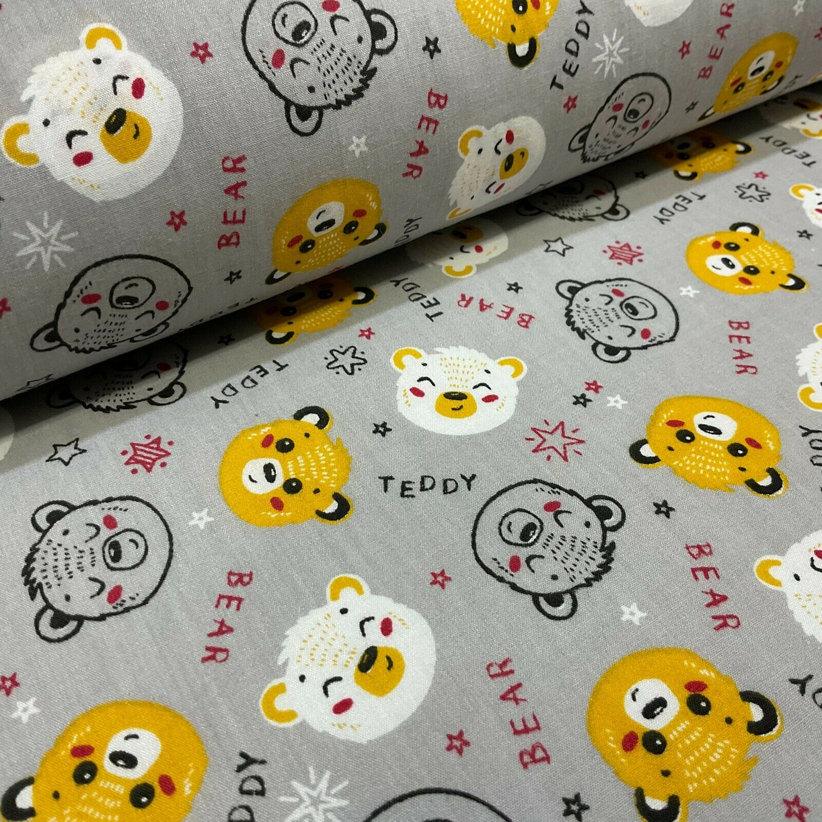 Teddy Bear face Novelty children's Poly cotton printed lightweight fabric M1621
