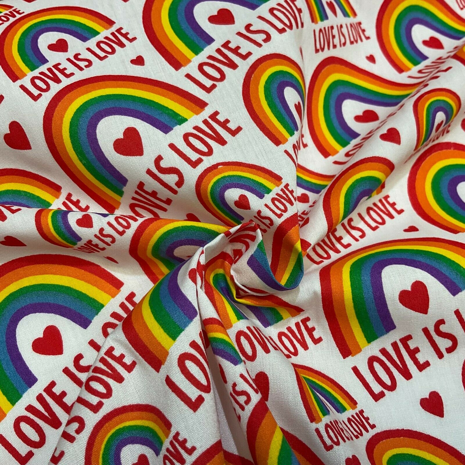 White Rainbow Poly cotton printed lightweight fabric M1632