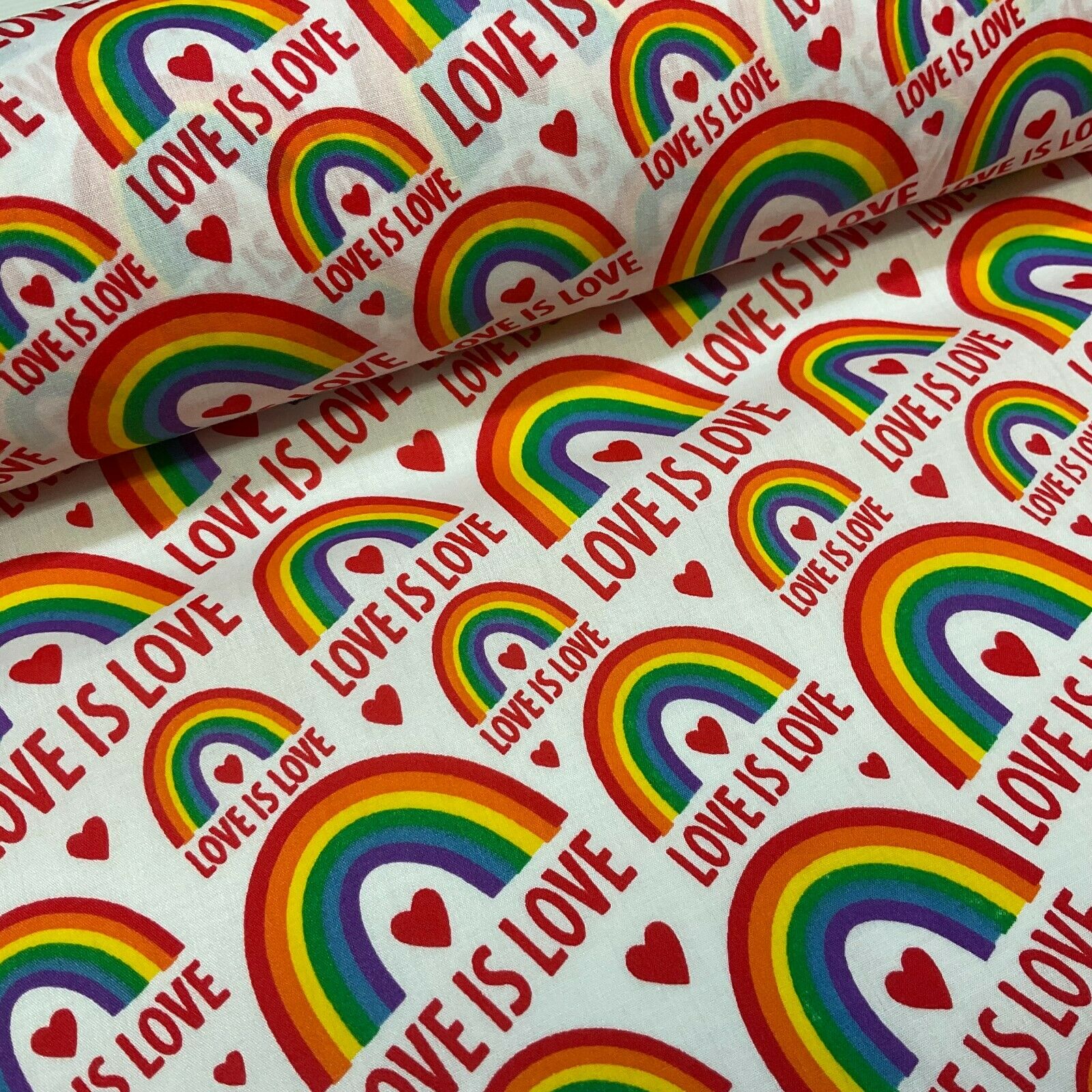 White Rainbow Poly cotton printed lightweight fabric M1632