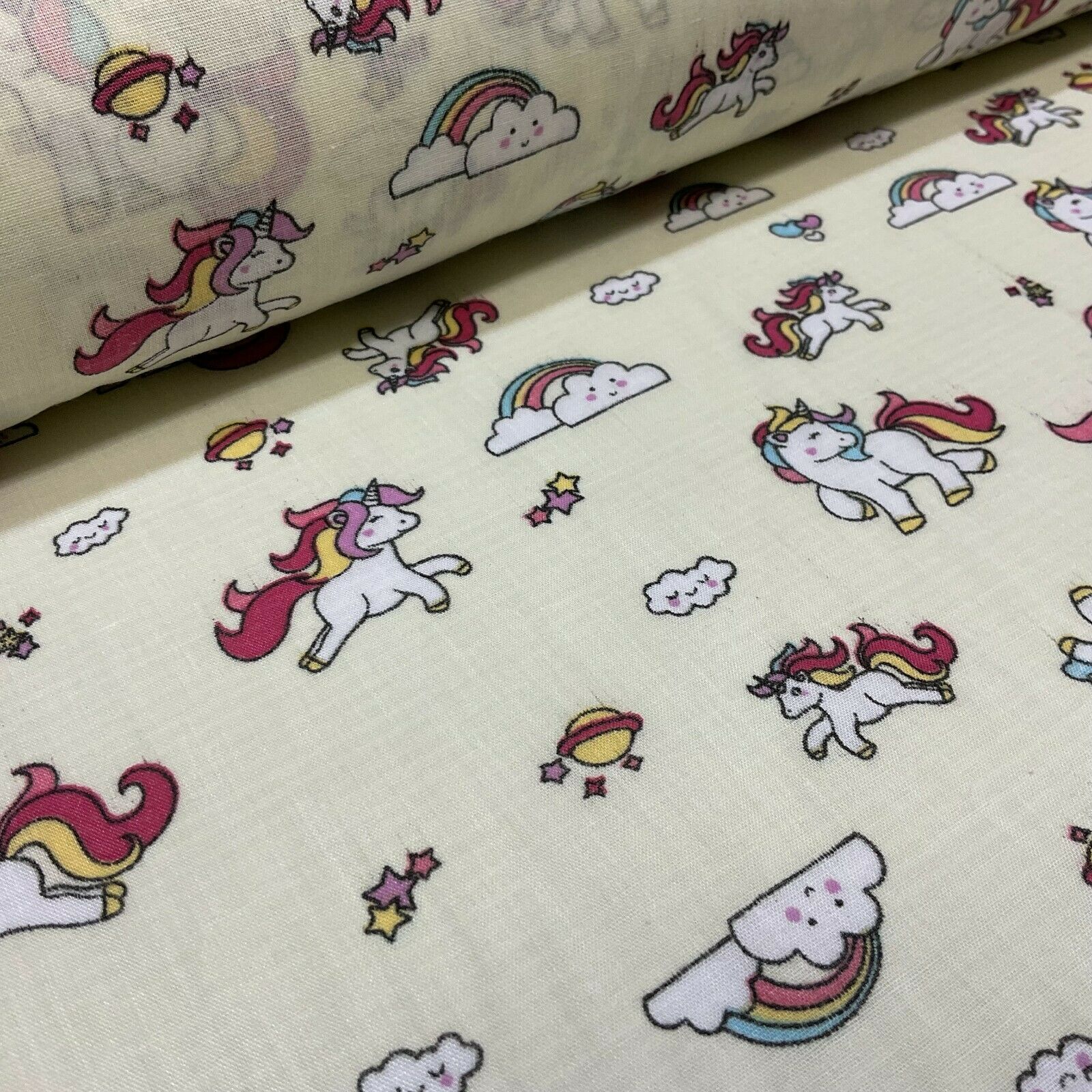 Unicorn Mystical Magical Novelty Poly cotton printed lightweight fabric M1634