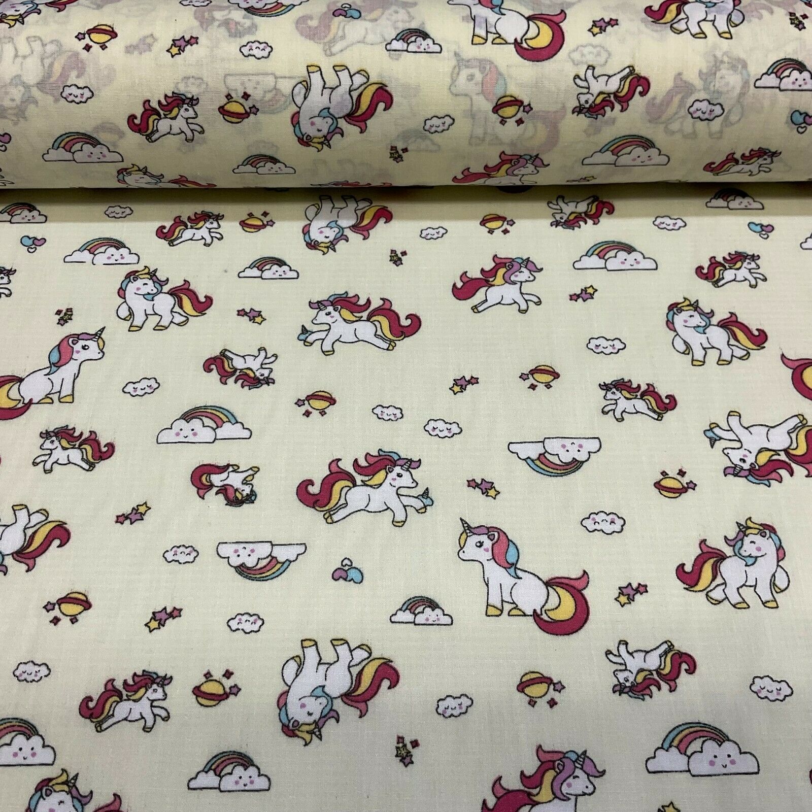 Unicorn Mystical Magical Novelty Poly cotton printed lightweight fabric M1634