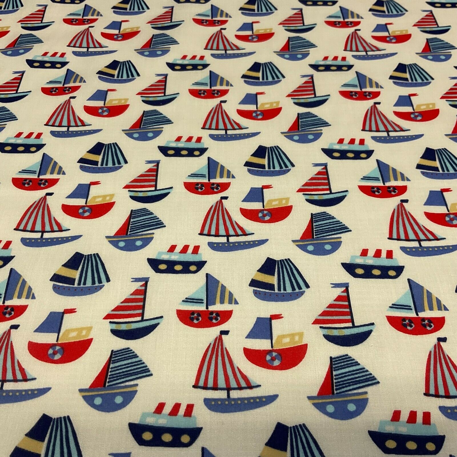 Boats sea Novelty Children Poly cotton printed lightweight fabric M1627