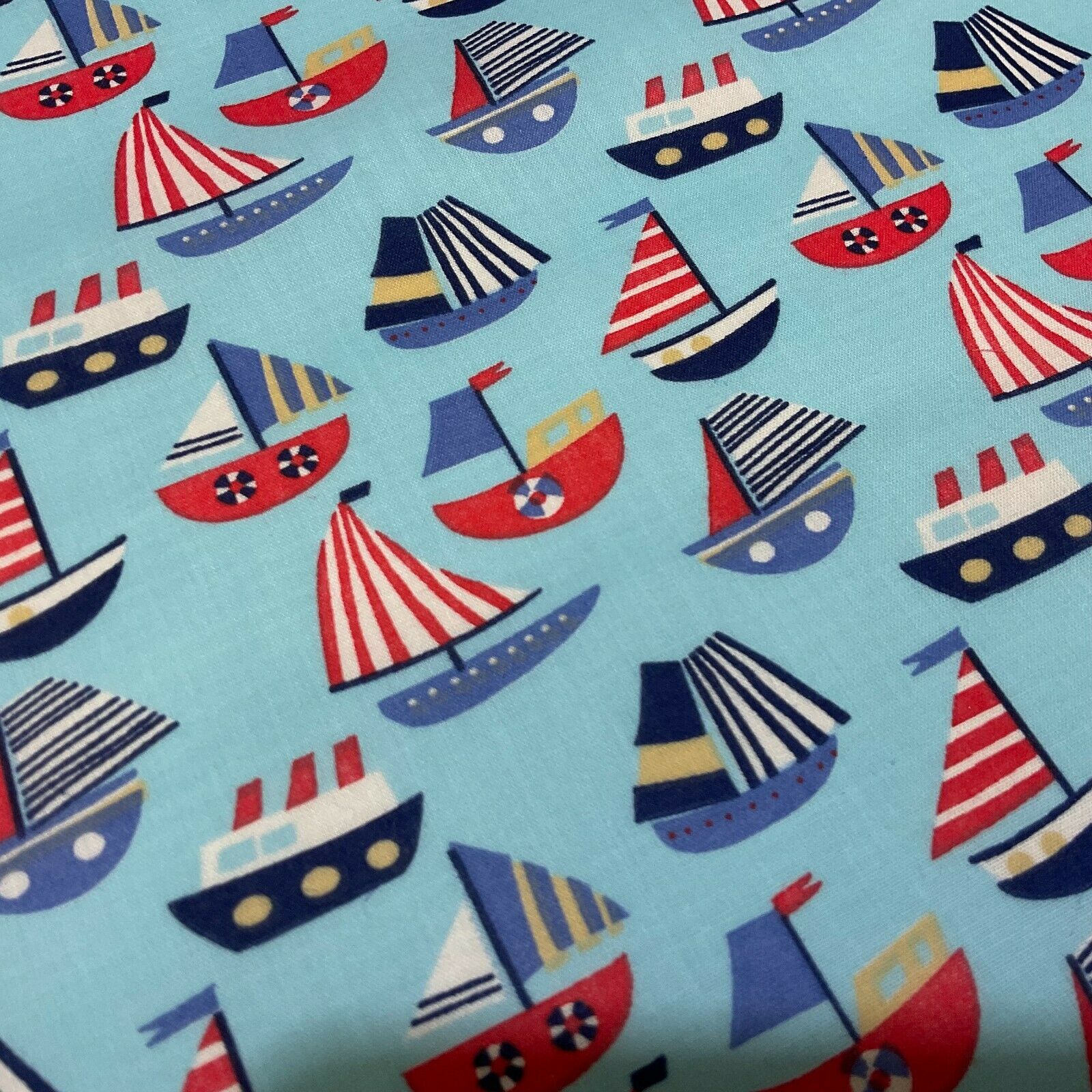 Boats sea Novelty Children Poly cotton printed lightweight fabric M1627
