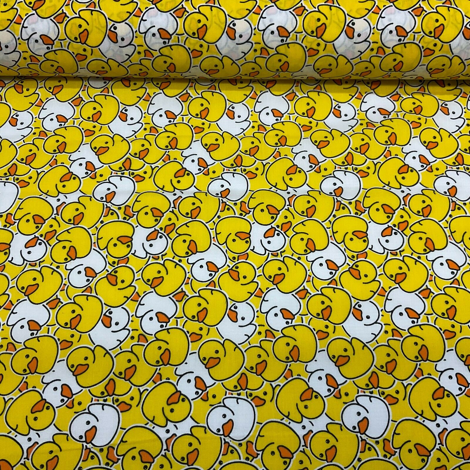 Yellow Ducks Novelty Children's Poly cotton printed lightweight fabric M1625