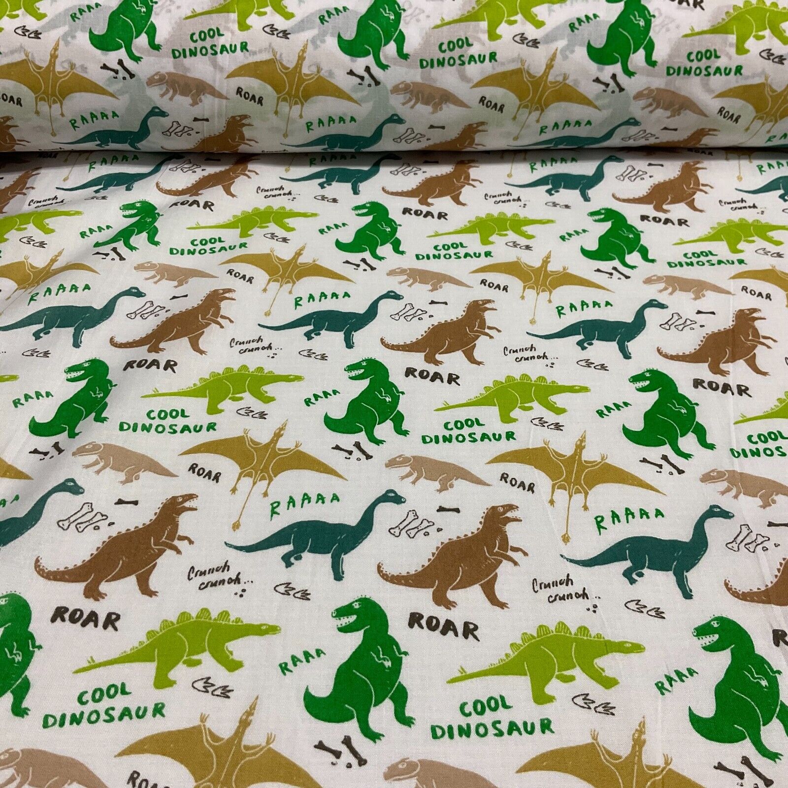White green dinosaurs Children's Poly cotton printed lightweight fabric M1643