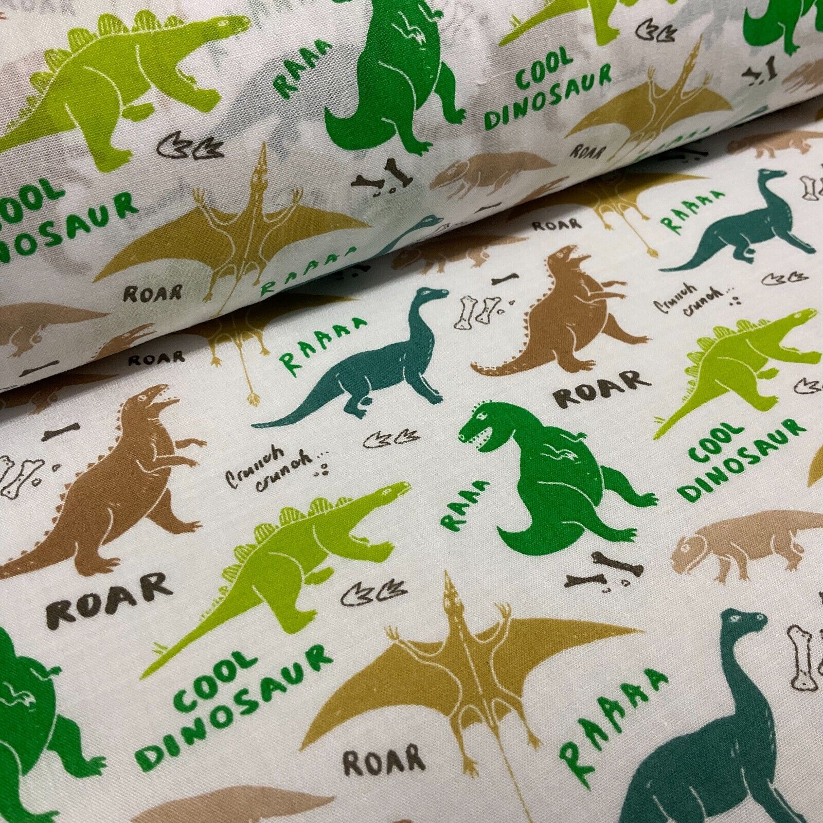 White green dinosaurs Children's Poly cotton printed lightweight fabric M1643