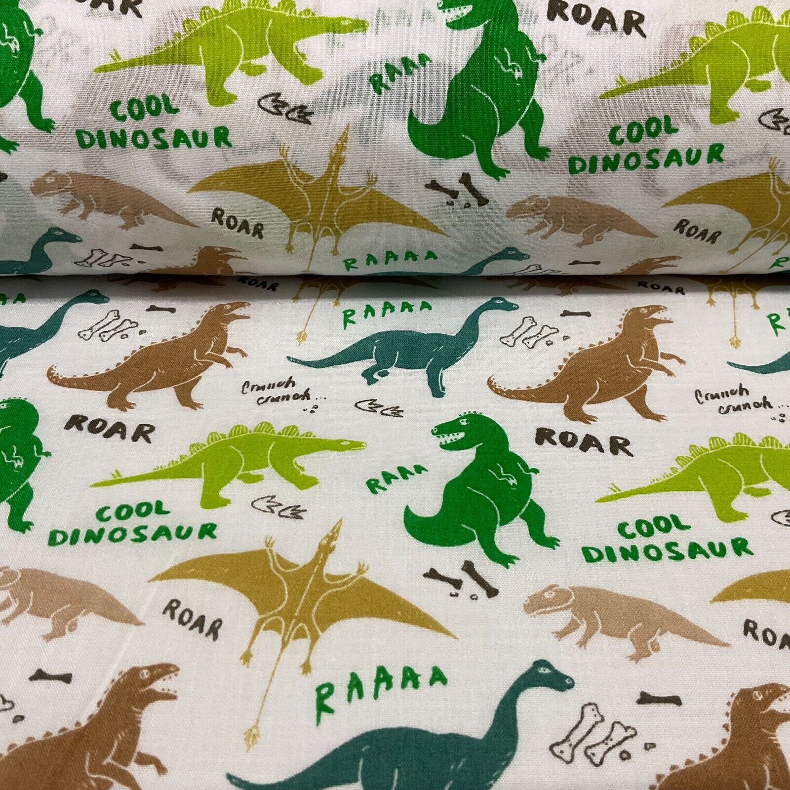 White green dinosaurs Children's Poly cotton printed lightweight fabric M1643