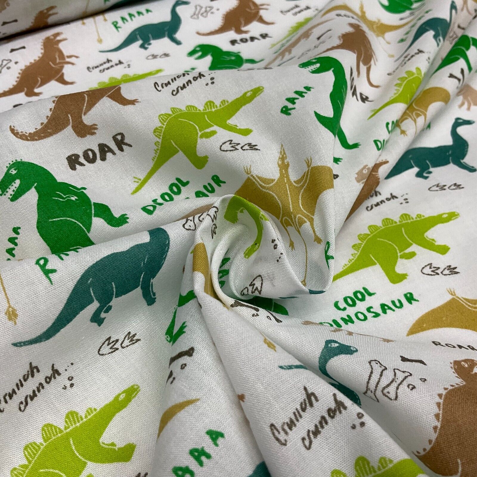 White green dinosaurs Children's Poly cotton printed lightweight fabric M1643