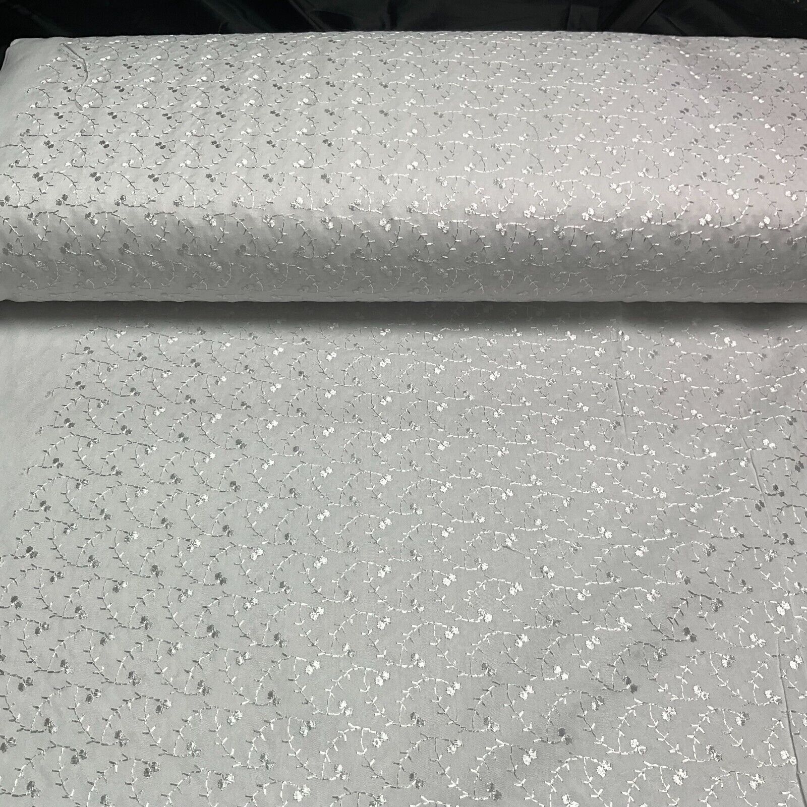 White Floral broderie analgise summer light dress fabric sewing M1660