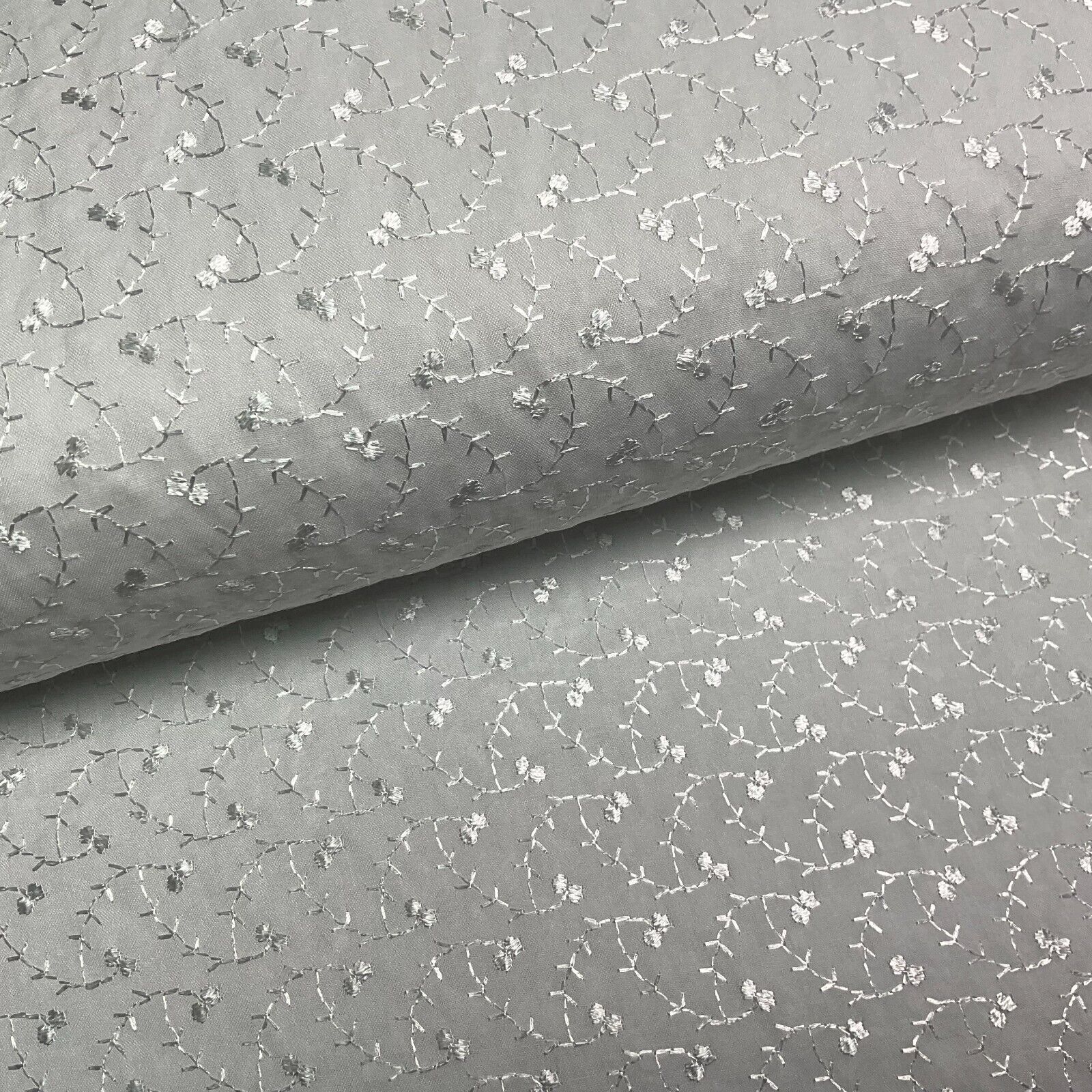 White Floral broderie analgise summer light dress fabric sewing M1660