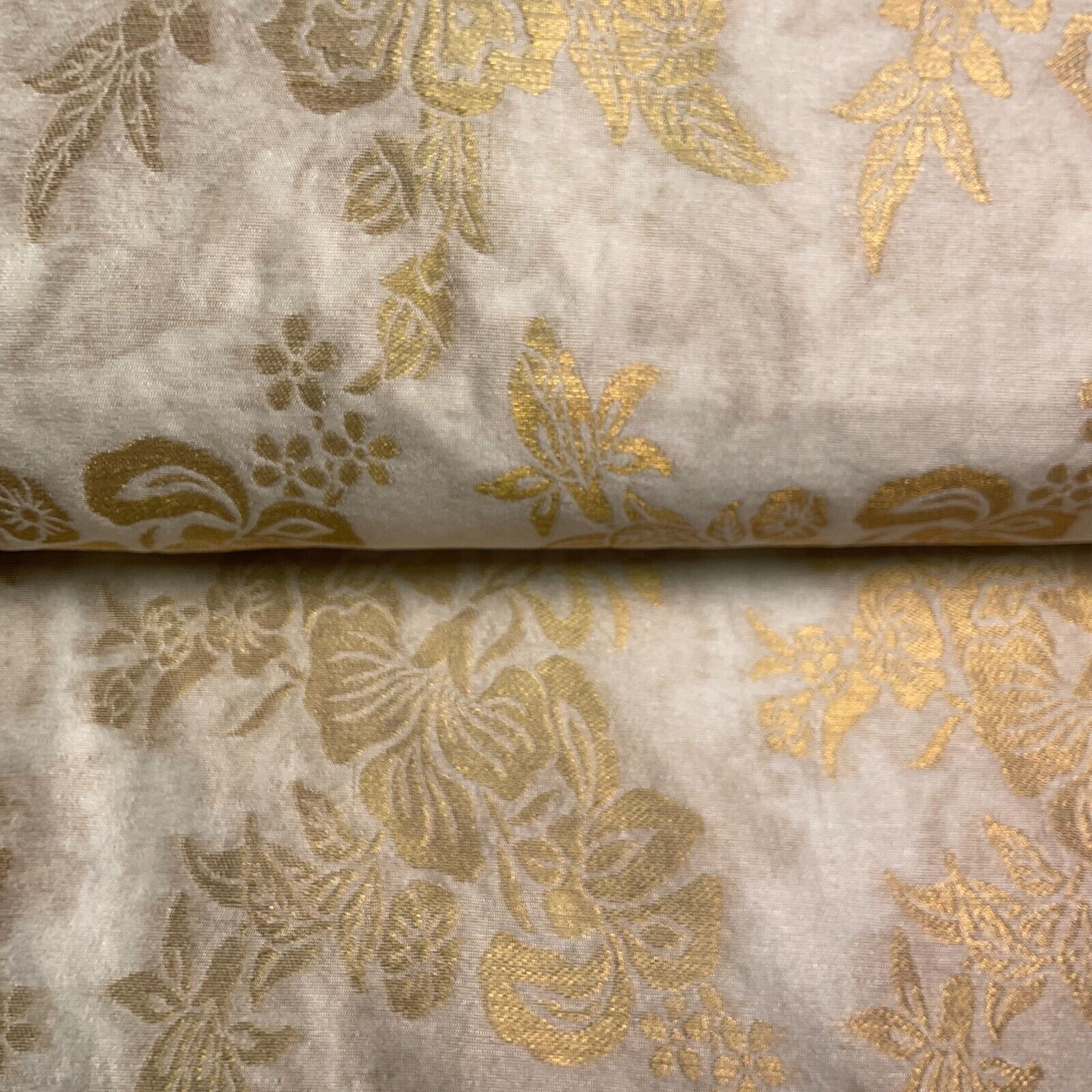 Ivory white brocade tussar silk floral printed dress fabric M1661