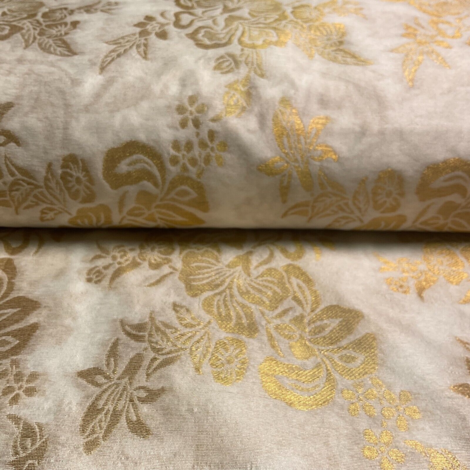 Ivory white brocade tussar silk floral printed dress fabric M1661