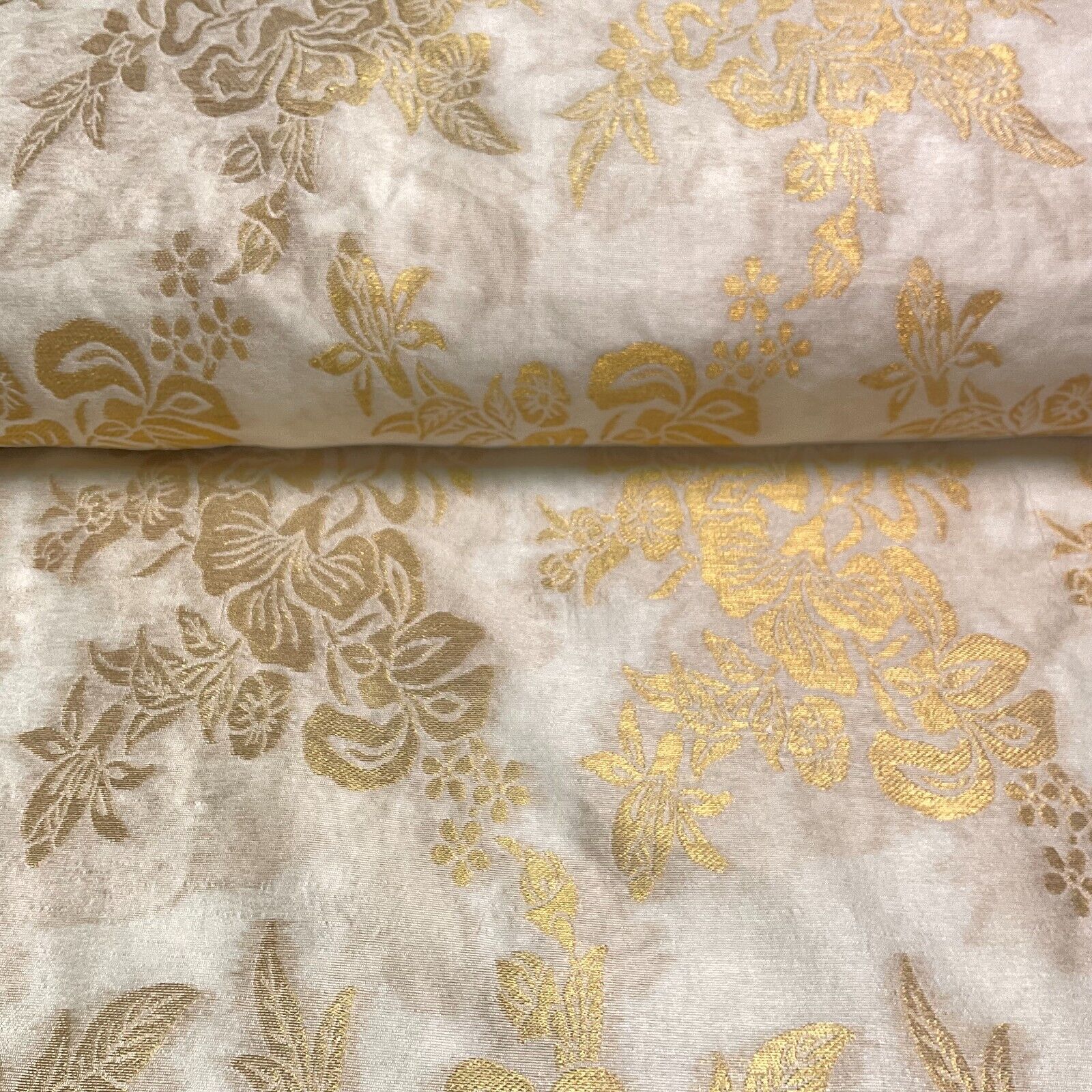 Ivory white brocade tussar silk floral printed dress fabric M1661