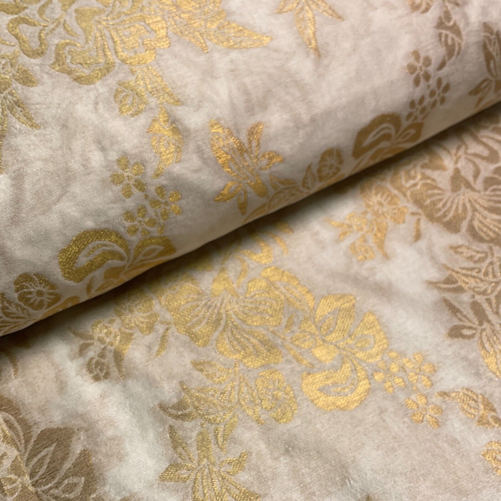 Ivory white brocade tussar silk floral printed dress fabric M1661