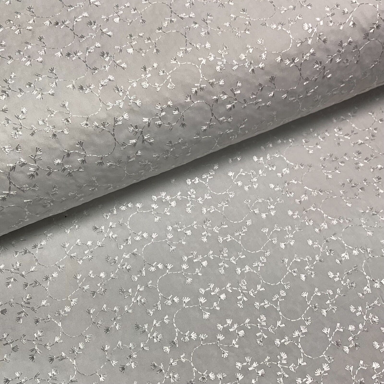 White Floral broderie analgise summer light dress fabric sewing M1660