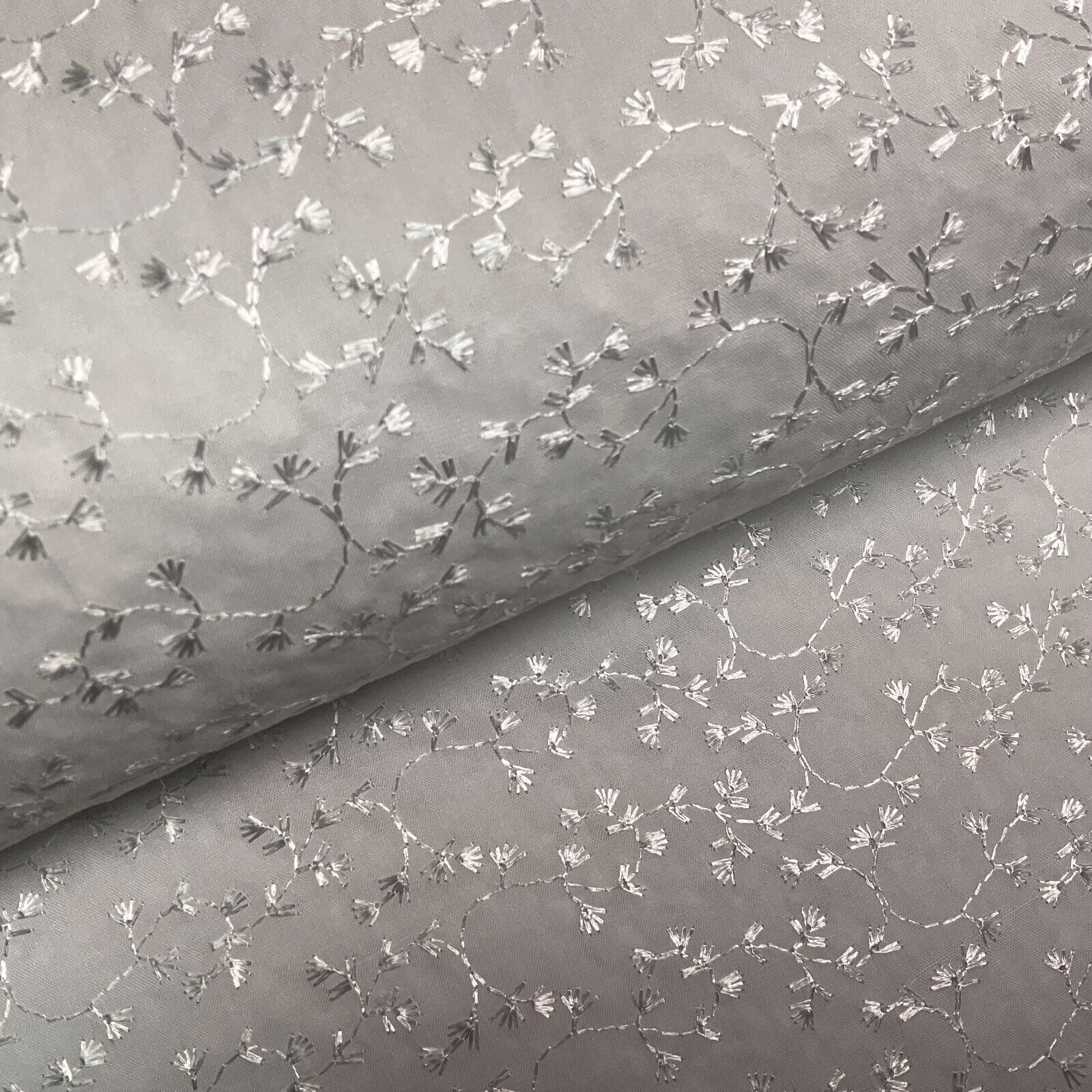 White Floral broderie analgise summer light dress fabric sewing M1660