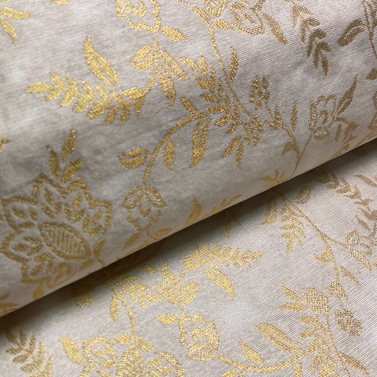 Ivory white brocade tussar silk floral printed dress fabric M1661