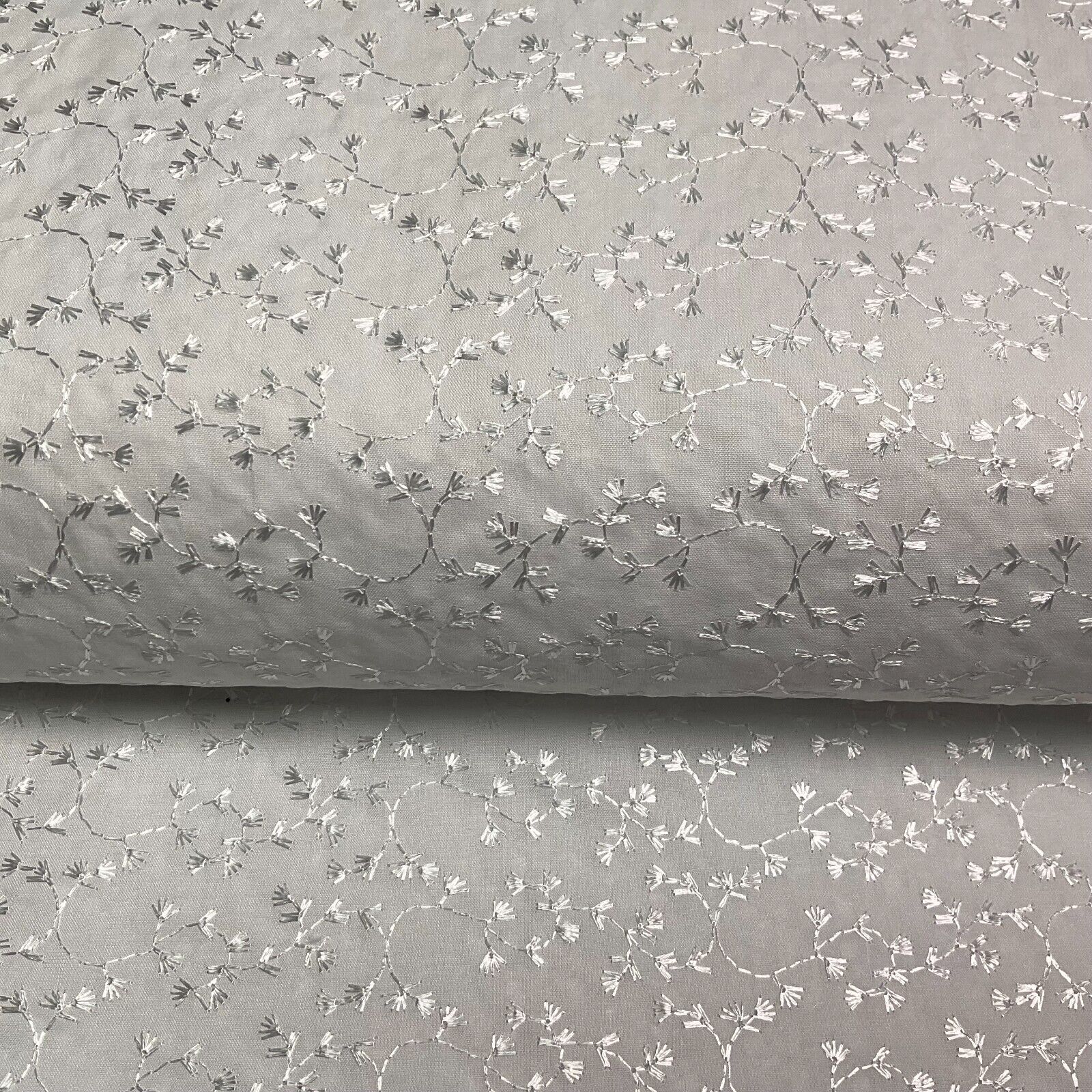 White Floral broderie analgise summer light dress fabric sewing M1660