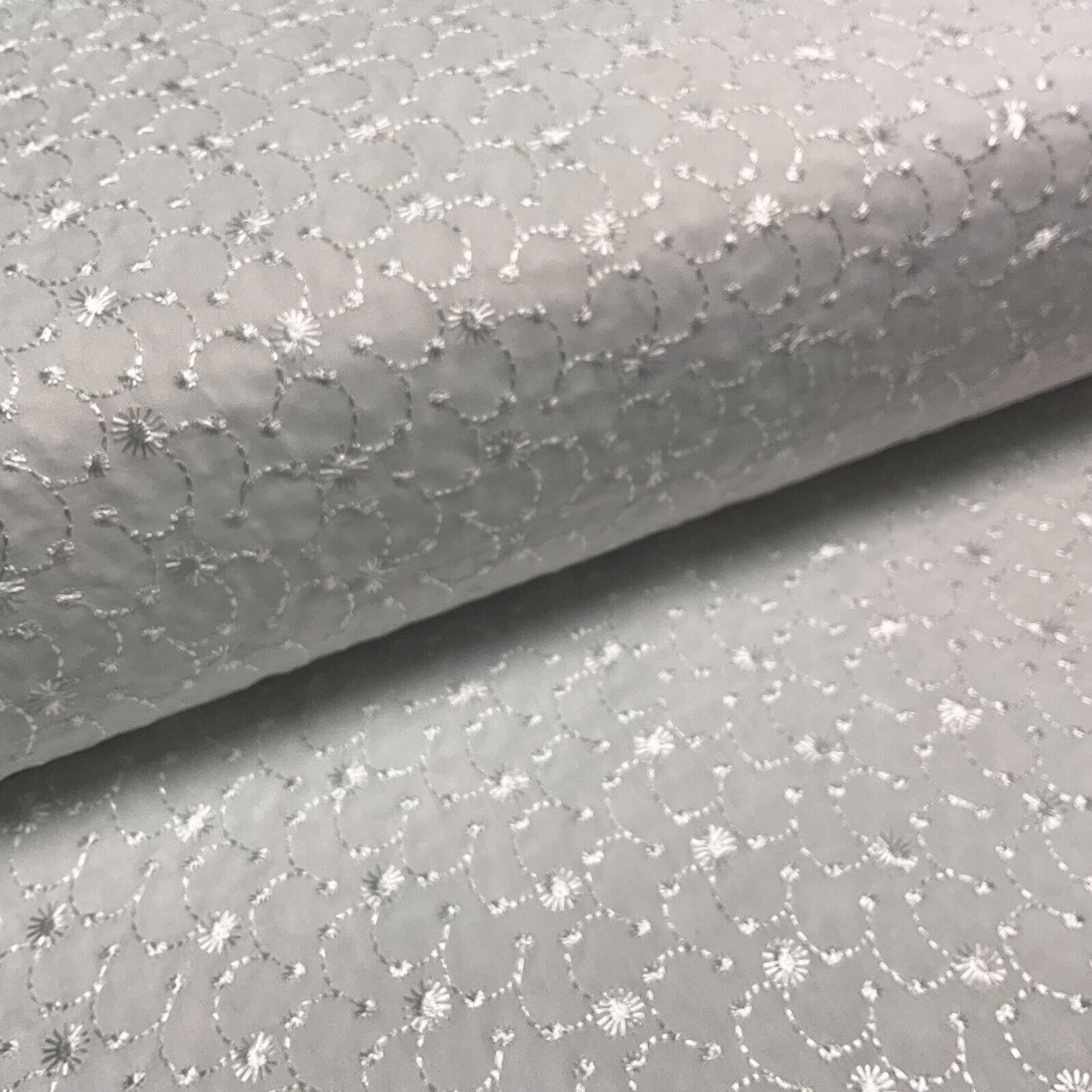 White Floral broderie analgise summer light dress fabric sewing M1660