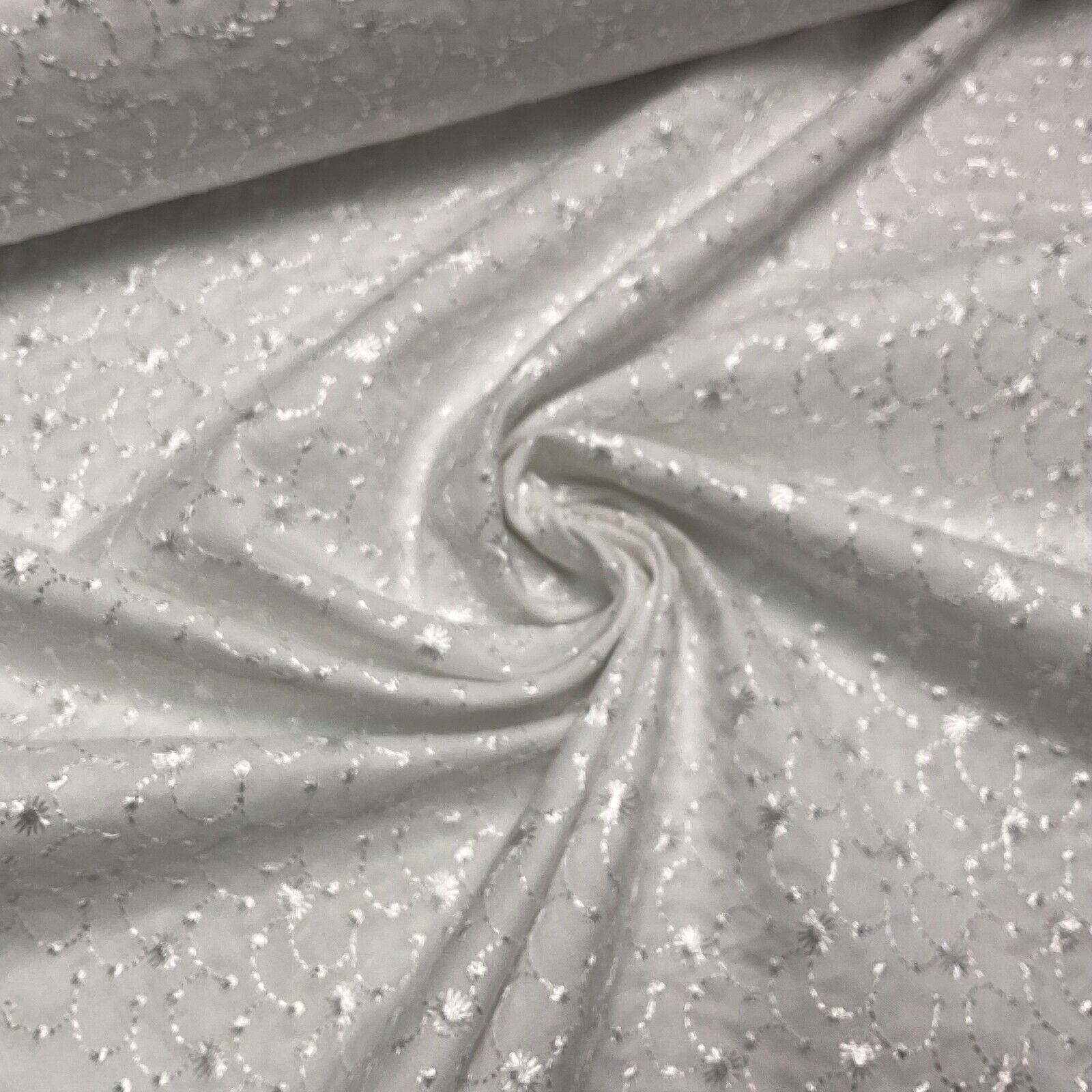 White Floral broderie analgise summer light dress fabric sewing M1660