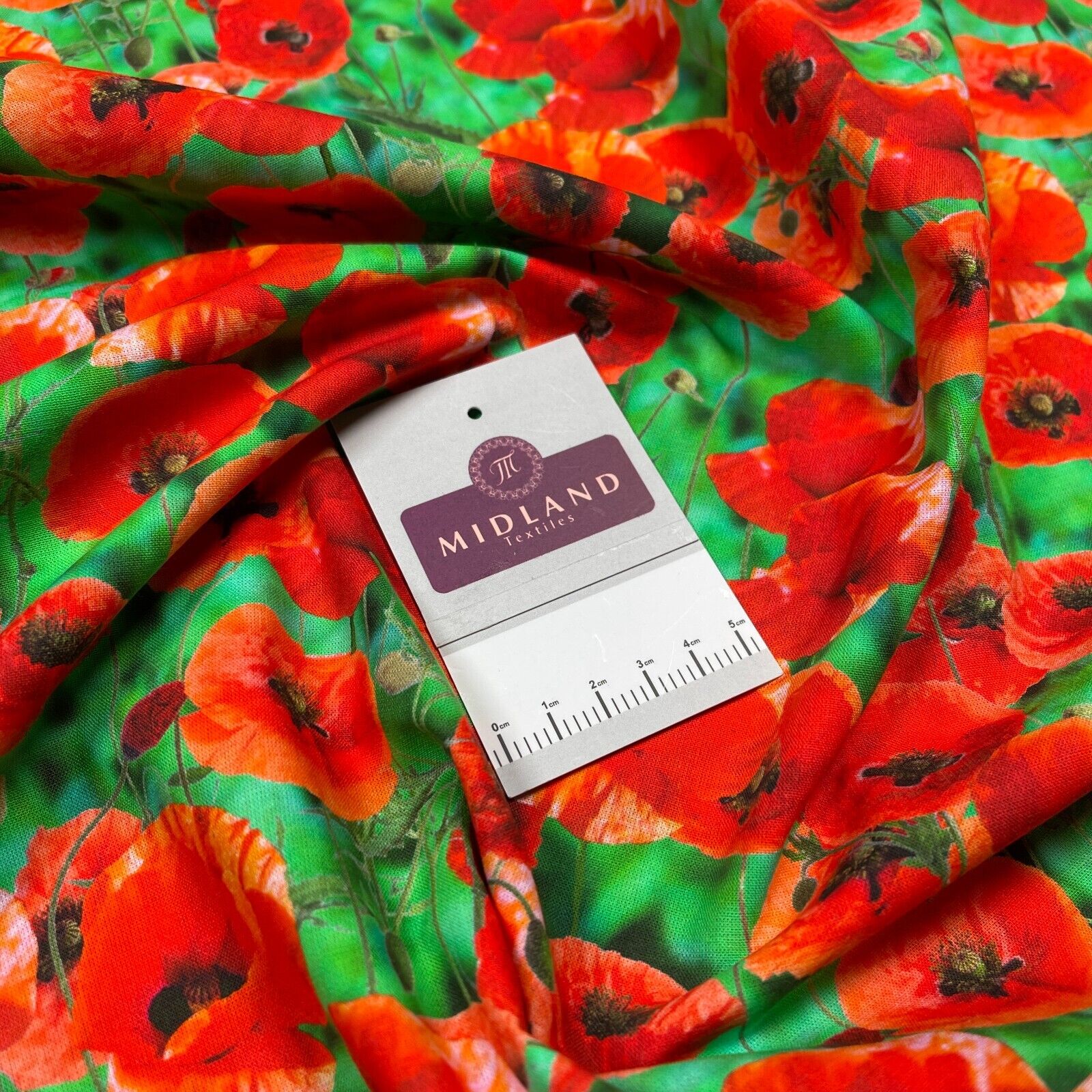 Cotton Poppy fabric Emerald Green & Red Floral printed dress poplin M1695