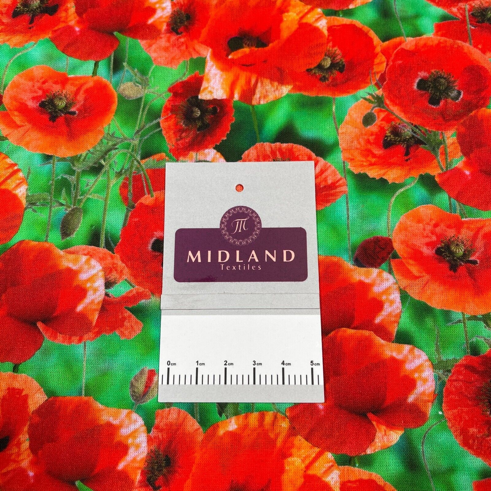 Cotton Poppy fabric Emerald Green & Red Floral printed dress poplin M1695