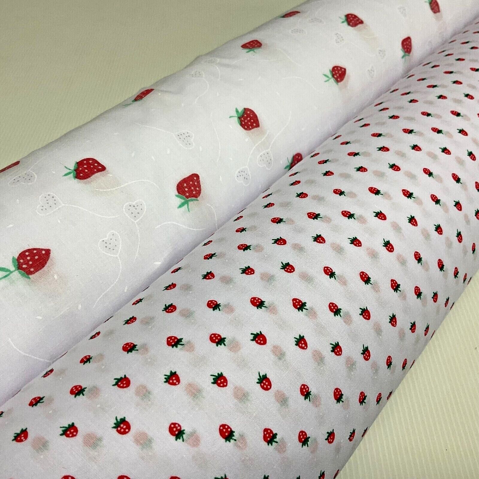 White Strawberry Strawberries Fruit  Poly cotton printed fabric 110cm wide M1700