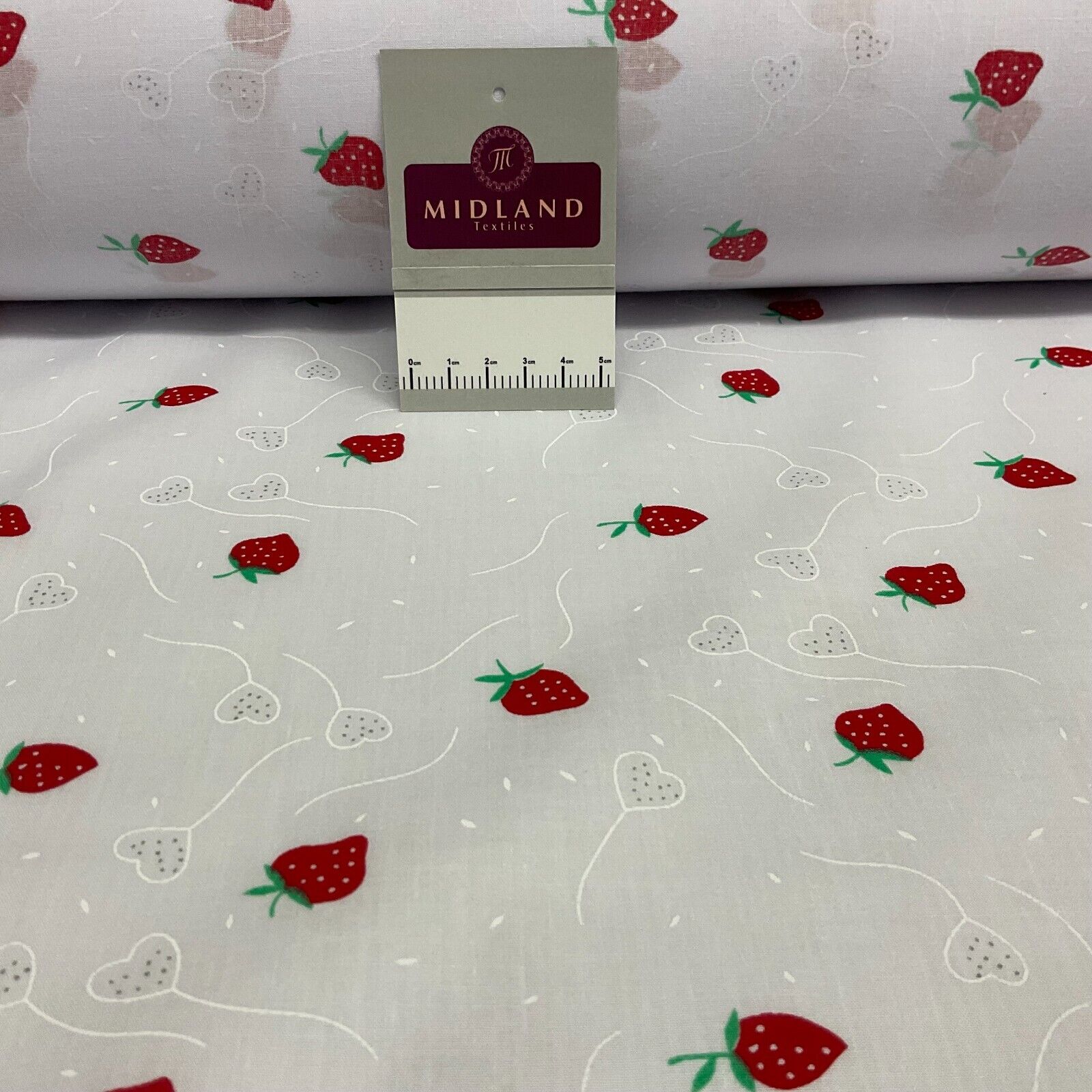Hvid Jordbær Jordbær Polybomuldstrykt stof cm m - Midland Textiles