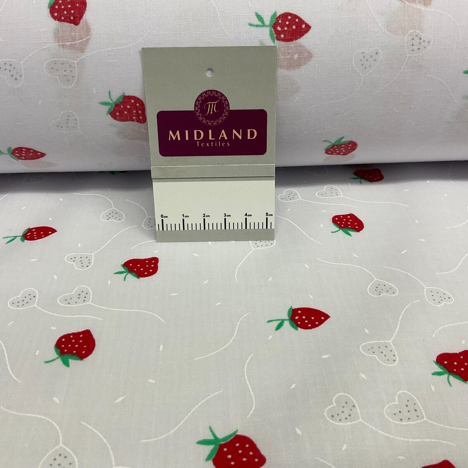 White Strawberry Strawberries Fruit  Poly cotton printed fabric 110cm wide M1700