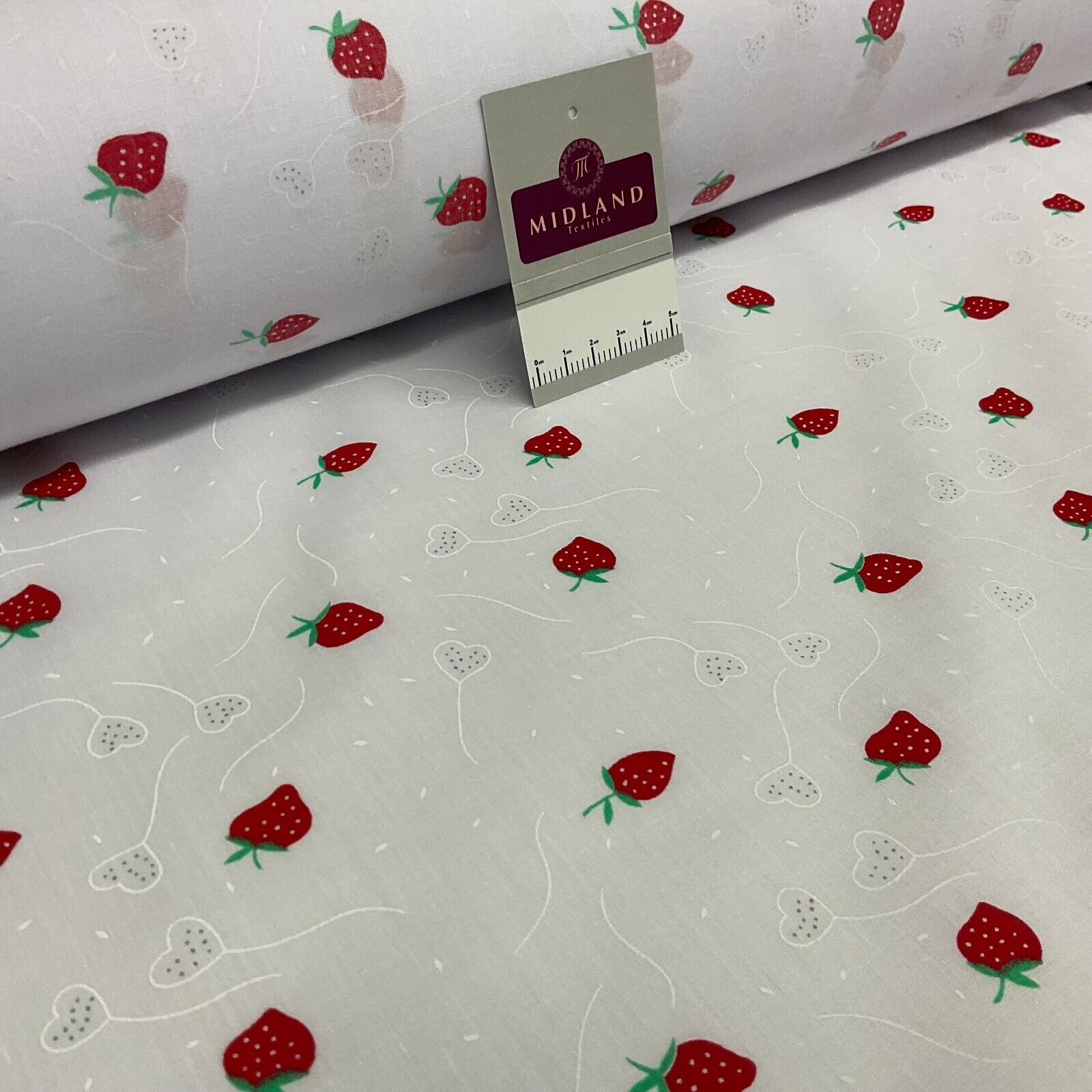 White Strawberry Strawberries Fruit  Poly cotton printed fabric 110cm wide M1700