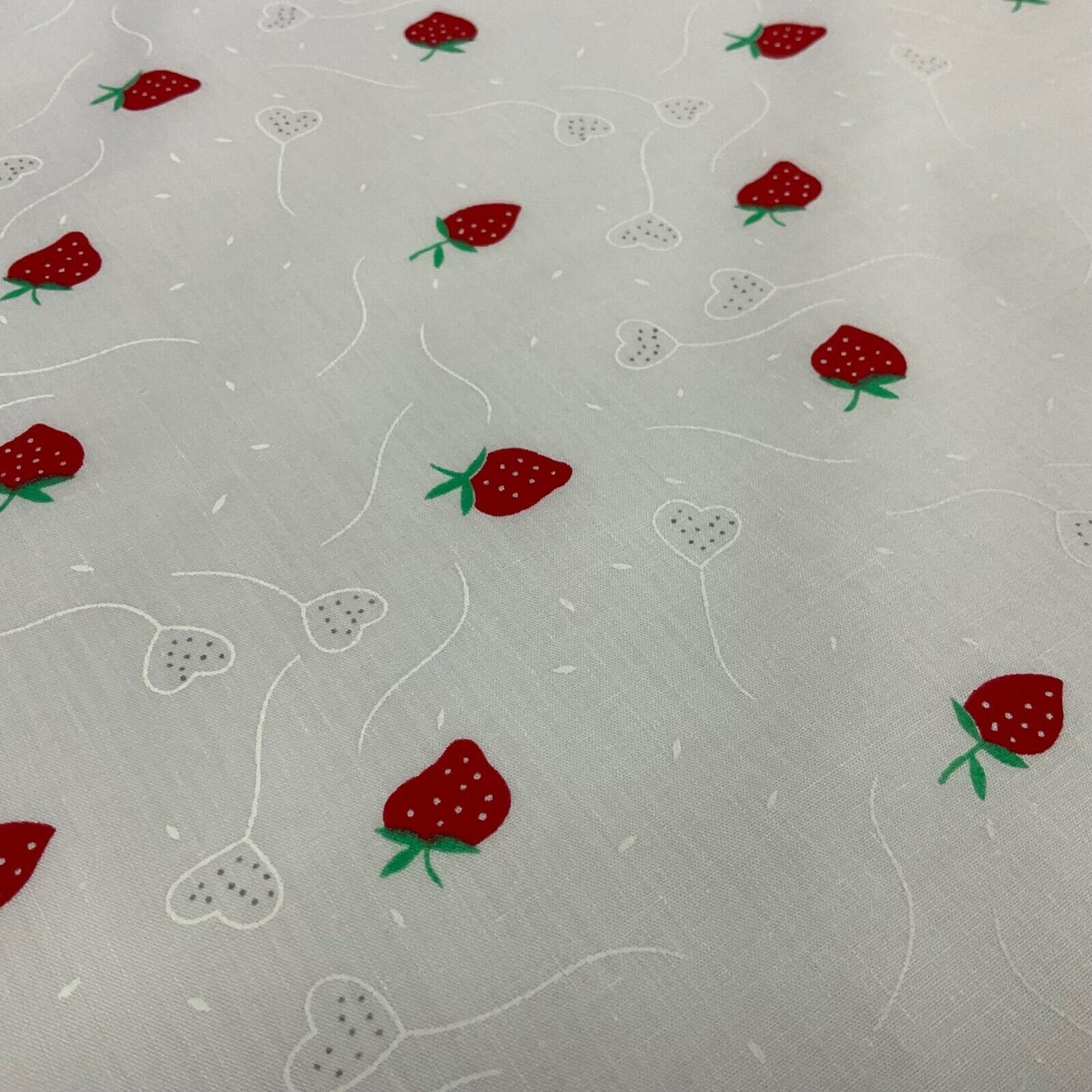 White Strawberry Strawberries Fruit  Poly cotton printed fabric 110cm wide M1700
