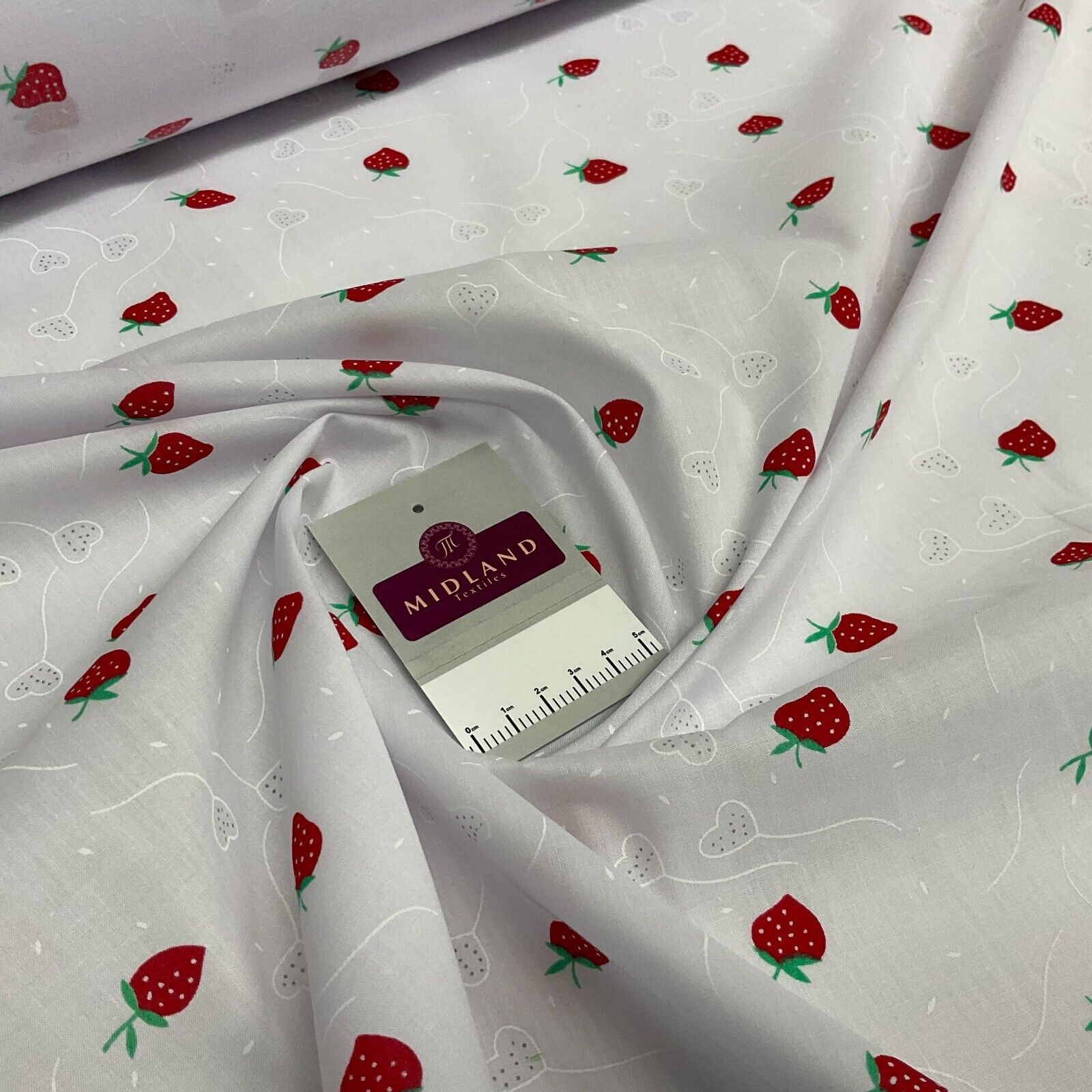 frisk Anmeldelse Forbedring Hvid Jordbær Jordbær Frugt Polybomuldstrykt stof 110 cm m - Midland Textiles