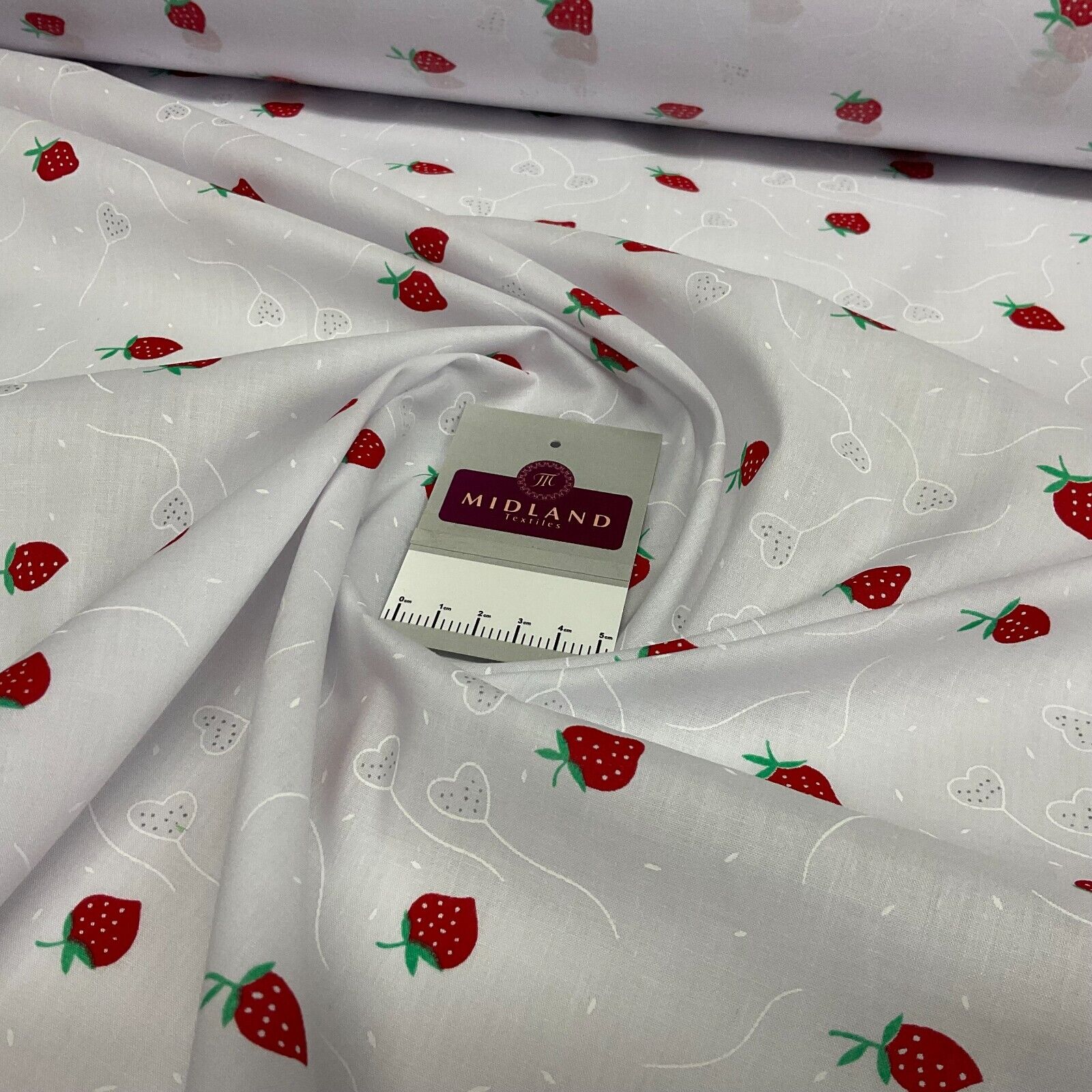 White Strawberry Strawberries Fruit  Poly cotton printed fabric 110cm wide M1700