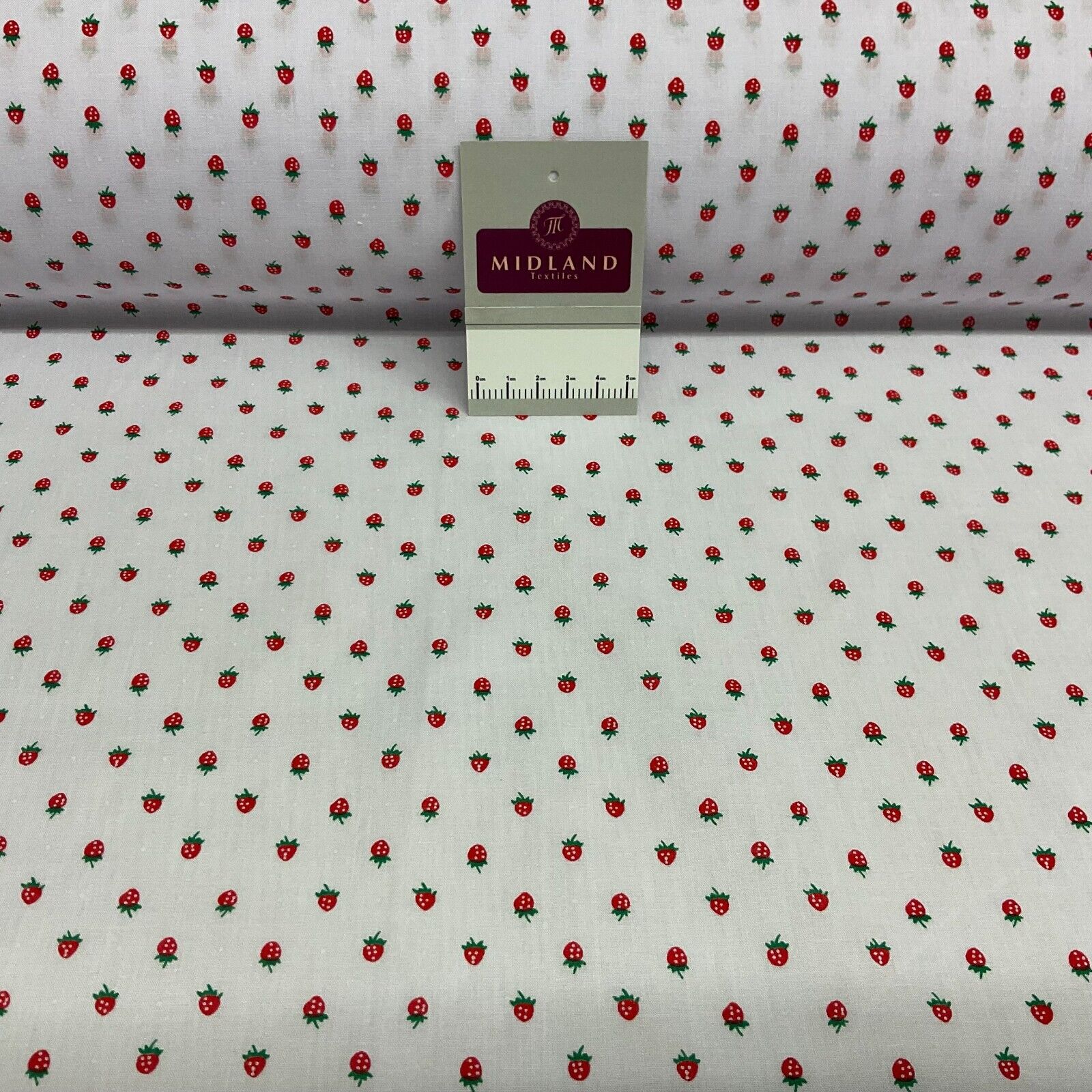 White Strawberry Strawberries Fruit  Poly cotton printed fabric 110cm wide M1700