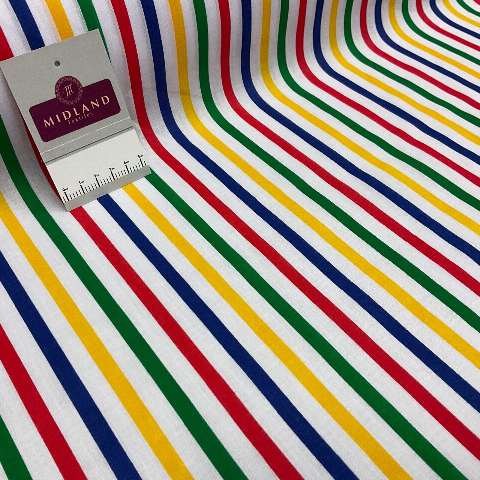 Multi coloured Striped Nautical Stripes Poly cotton printed fabric 110cm M1701
