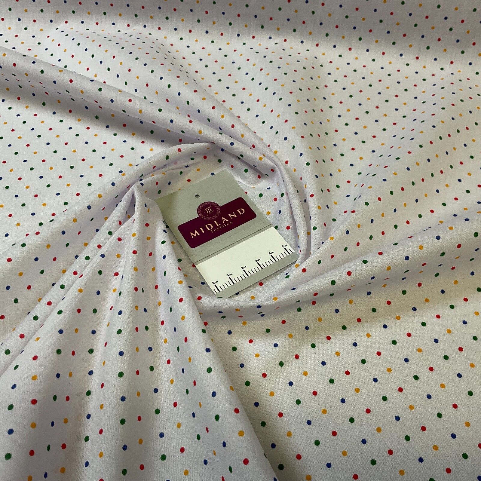 Multi coloured dot spot Poly cotton spotted dotted printed fabric M1709