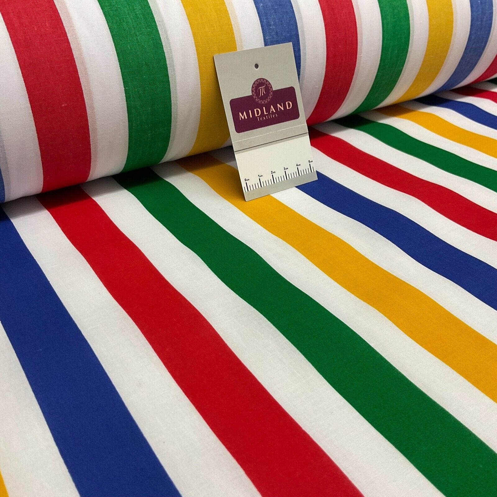 Multi coloured Striped Nautical Stripes Poly cotton printed fabric 110cm M1701