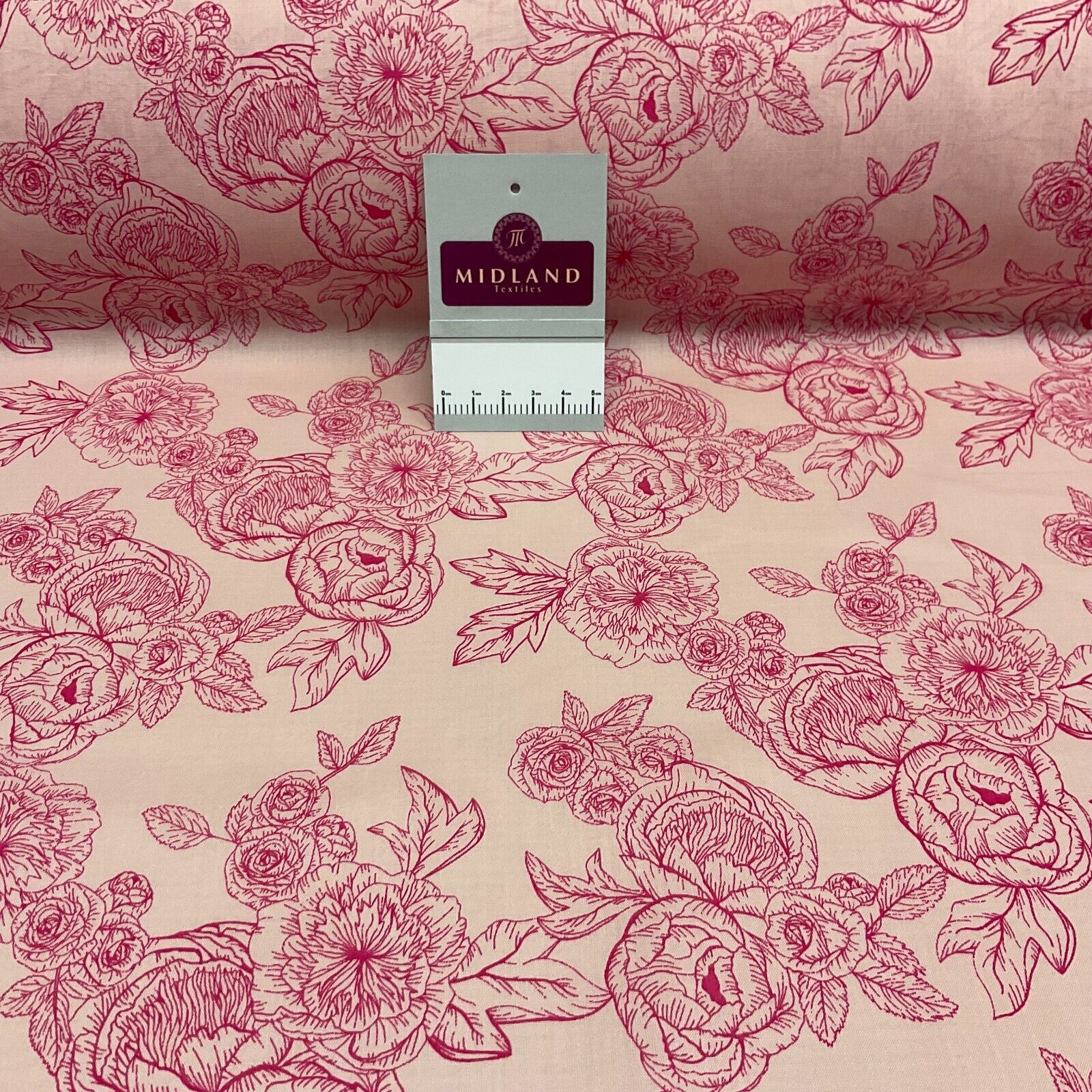 Roses and peony Vintage Floral Poly cotton printed fabric 110cm wide M1698