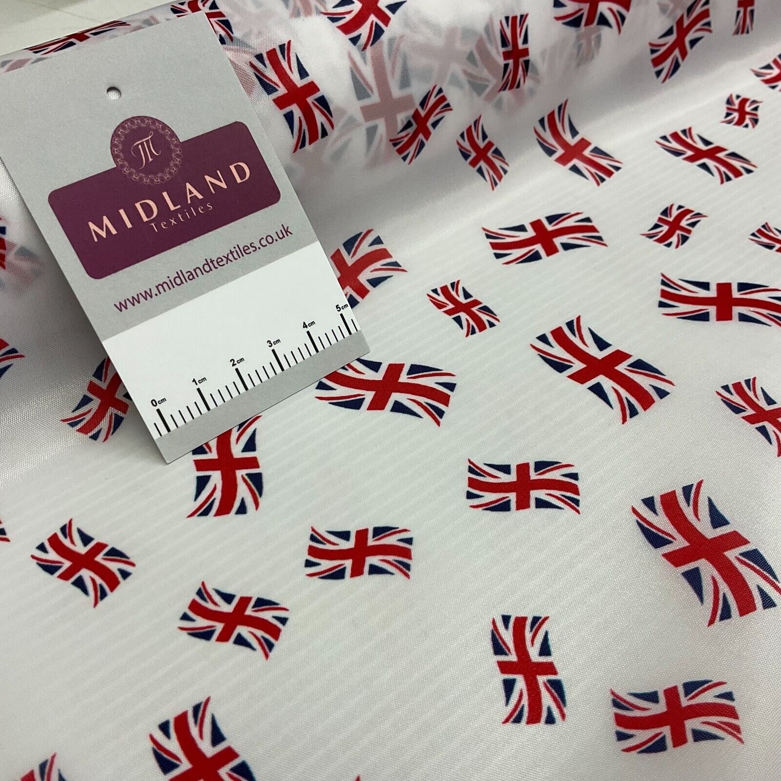 White Union Jack table runner Jubilee bunting coronation fabric 150cm wide M1683