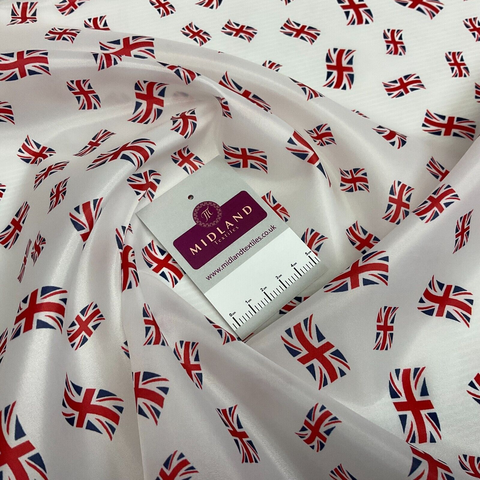 White Union Jack table runner Jubilee bunting coronation fabric 150cm wide M1683
