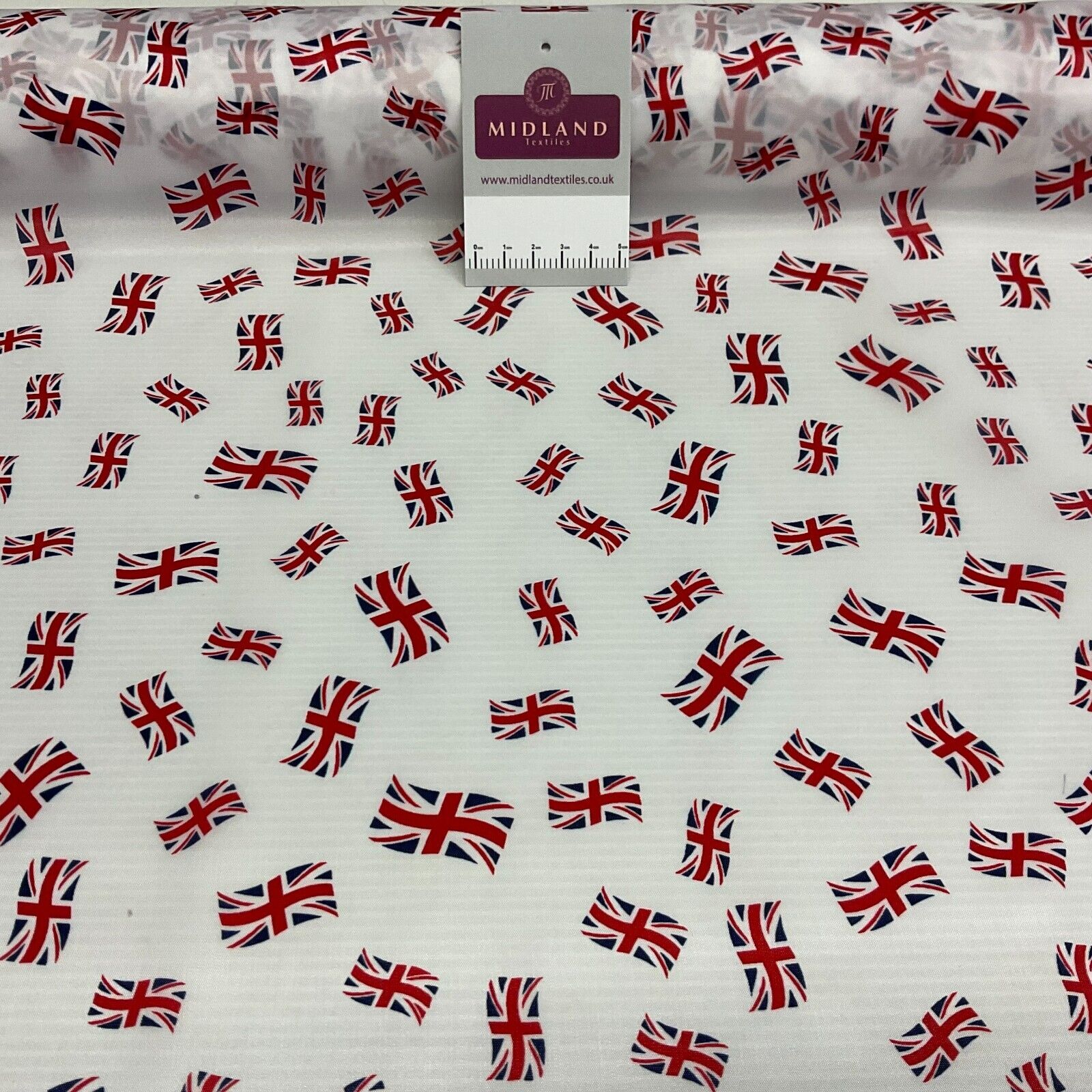 White Union Jack table runner Jubilee bunting coronation fabric 150cm wide M1683