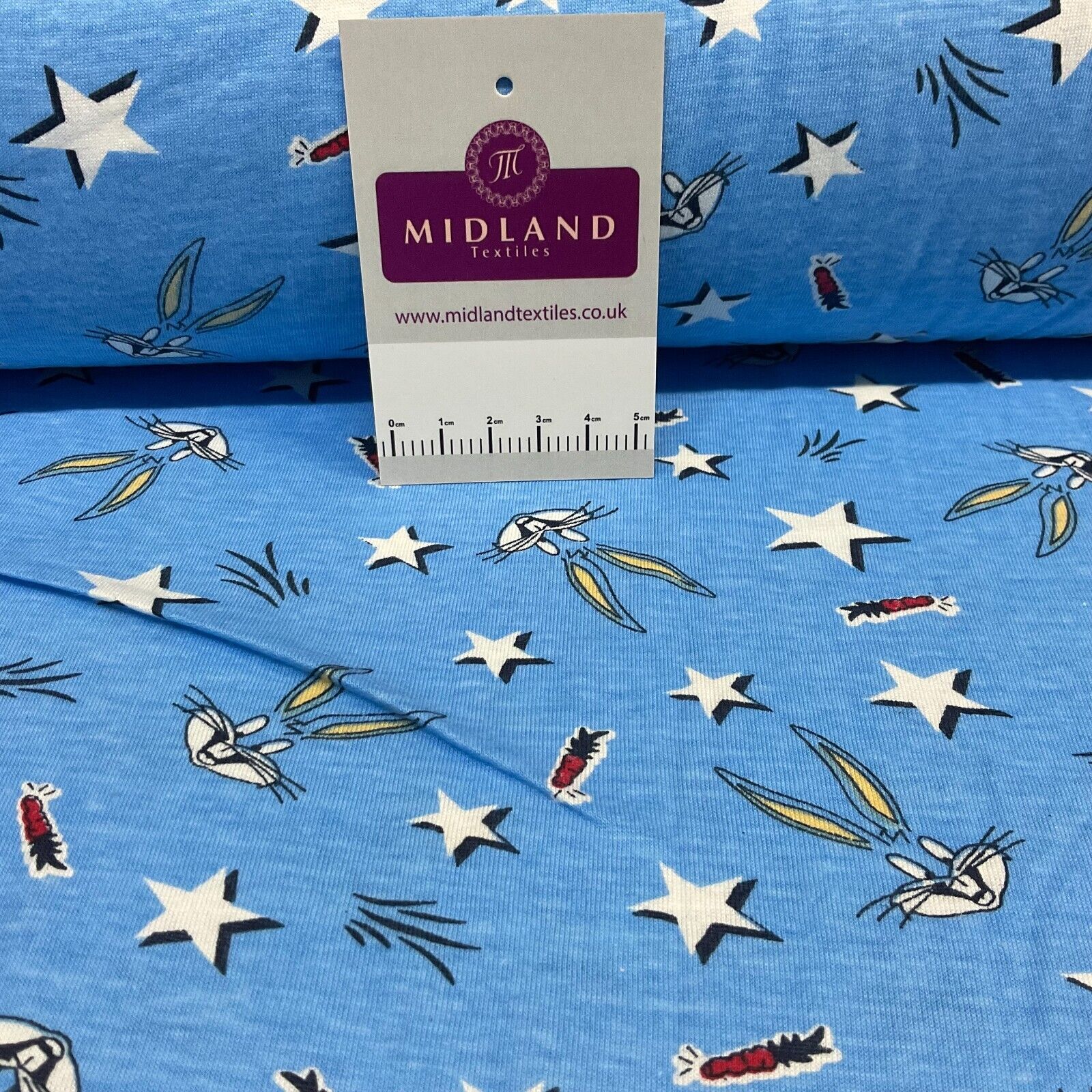 Children's Bunny Carrot Rabbit cotton stretch jersey novelty dress fabric M1715