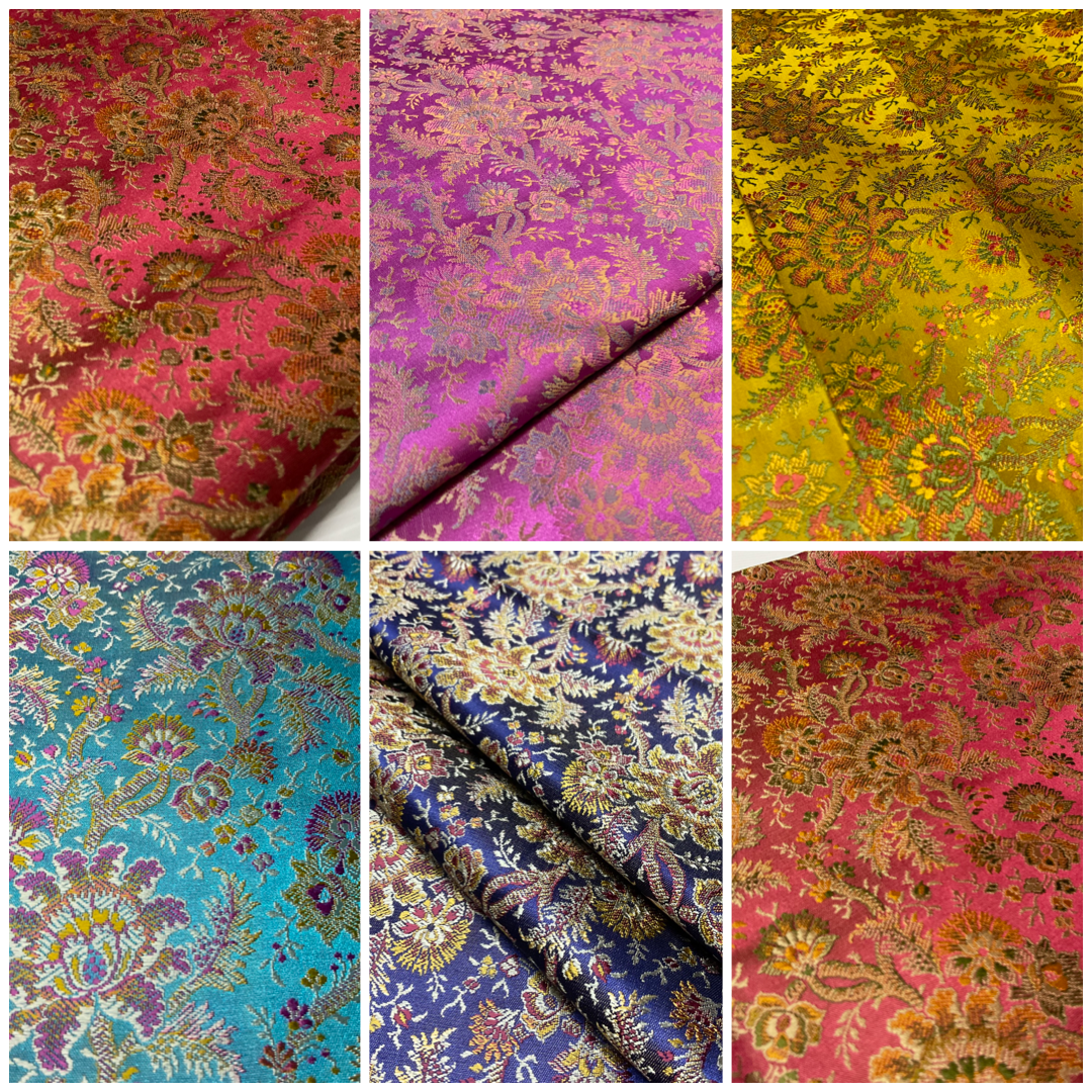 Ornamental Floral Silk Kingkhab wedding Brocade Fabric 111cm wide M1731