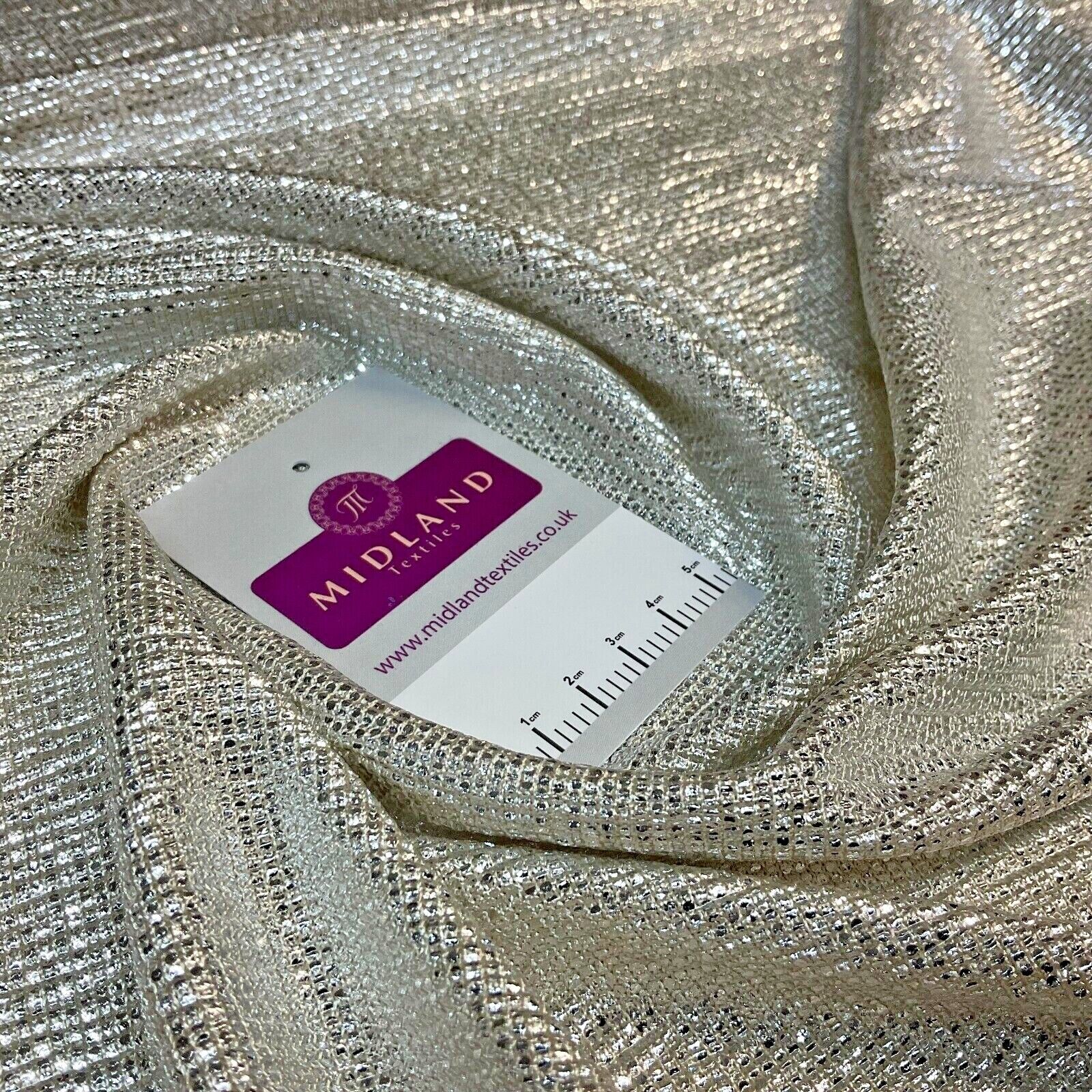 Jersey Foil Silver On Cream One way stretch Hologram Textured dress fabric M1740