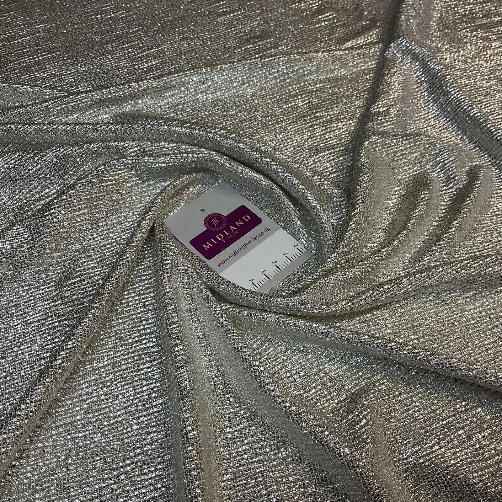 Jersey Foil Silver On Cream One way stretch Hologram Textured dress fabric M1740