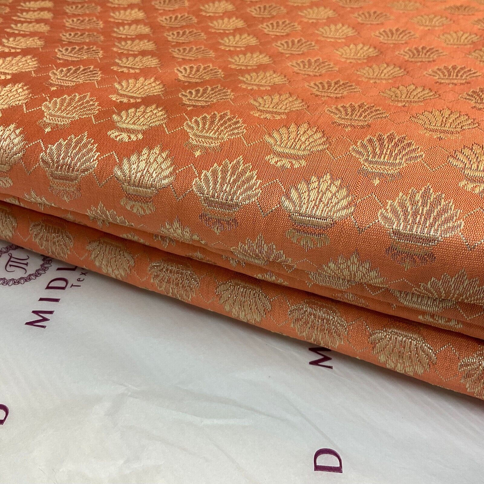 Coral Indian floral wedding Banarsi Brocade Fabric 114cm wide M1778
