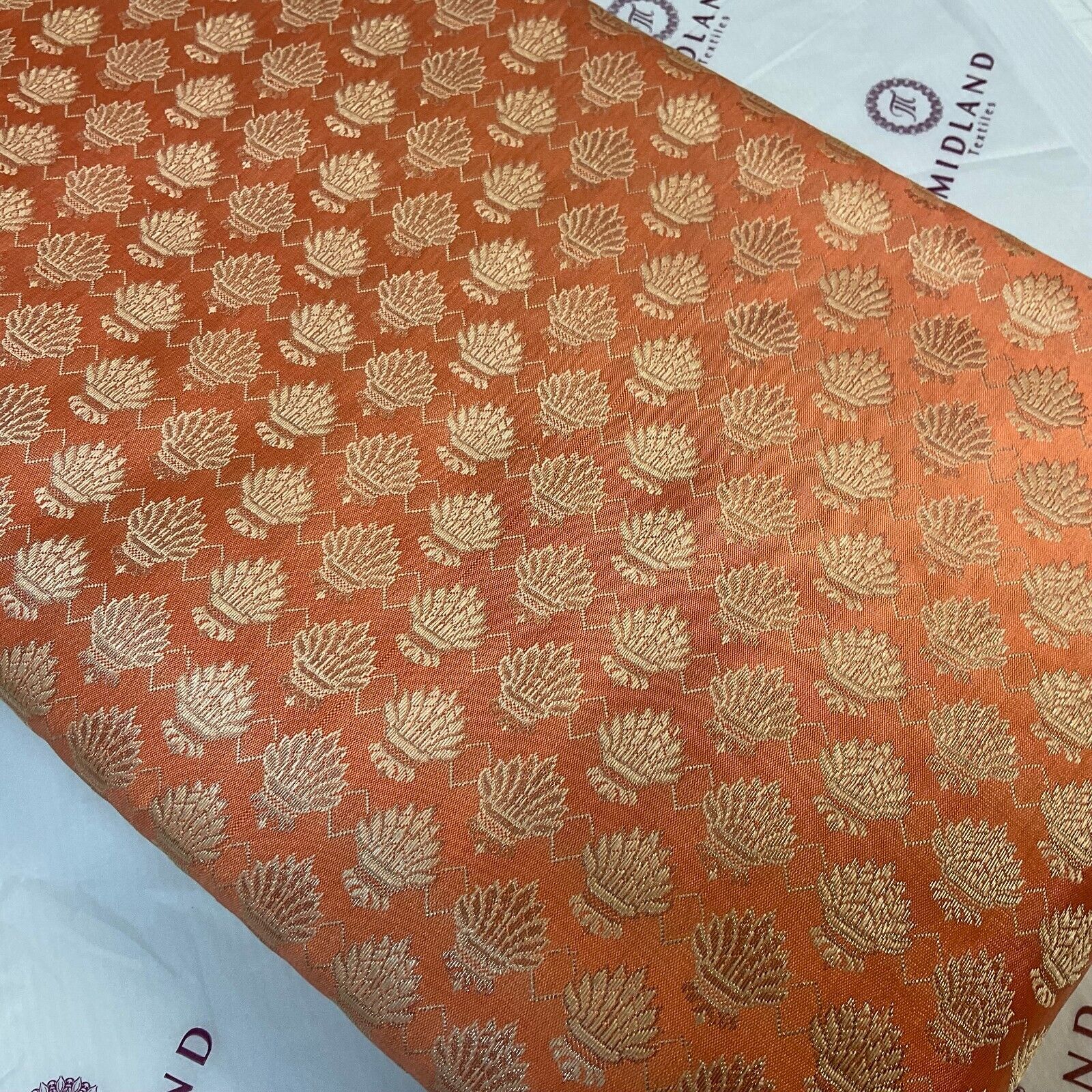 Coral Indian floral wedding Banarsi Brocade Fabric 114cm wide M1778