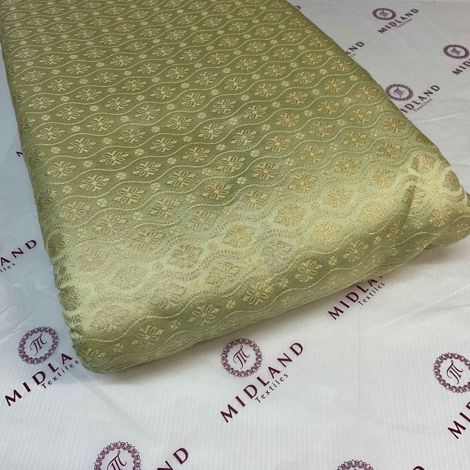 Pistachio Indian floral wedding Banarsi Brocade Fabric 114cm wide M1777
