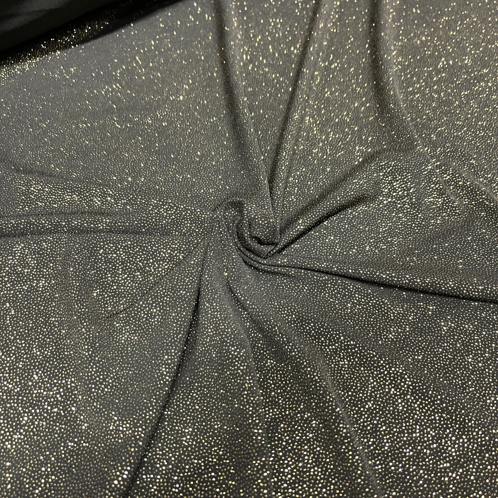 Black Gold stretch Glitter Jersey Dress Fabric 120cm wide M1729